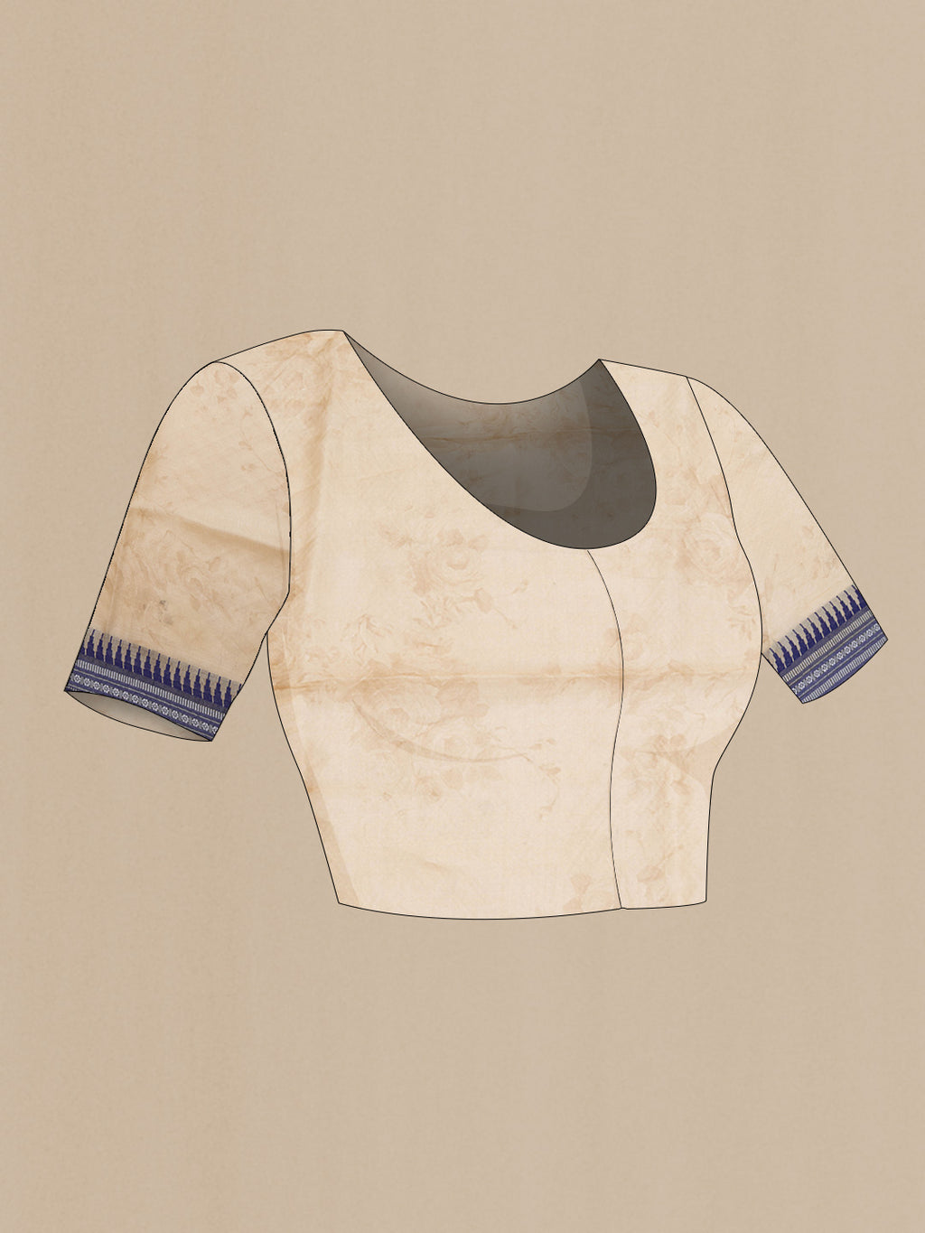 Close up image of the blouse of Beige Dual Tone Tussar Saree with Embroidery on the body and Thread Border