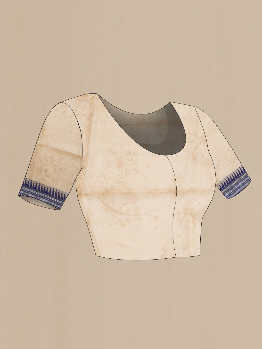 Close up image of the blouse of Beige Dual Tone Tussar Saree with Embroidery on the body and Thread Border