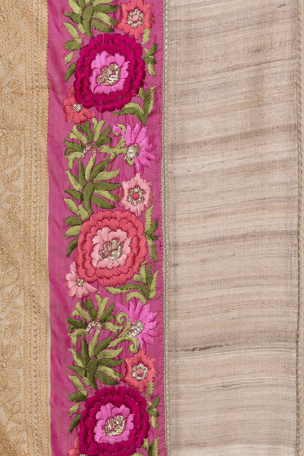 Border image of Beige Tussar Silk Saree with Embroidery on the body and Embroidery Border