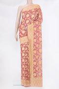 Pink Banarasi Georgette Saree with Zari Brocade on the body and Zari Border.  displayed on a mannequin