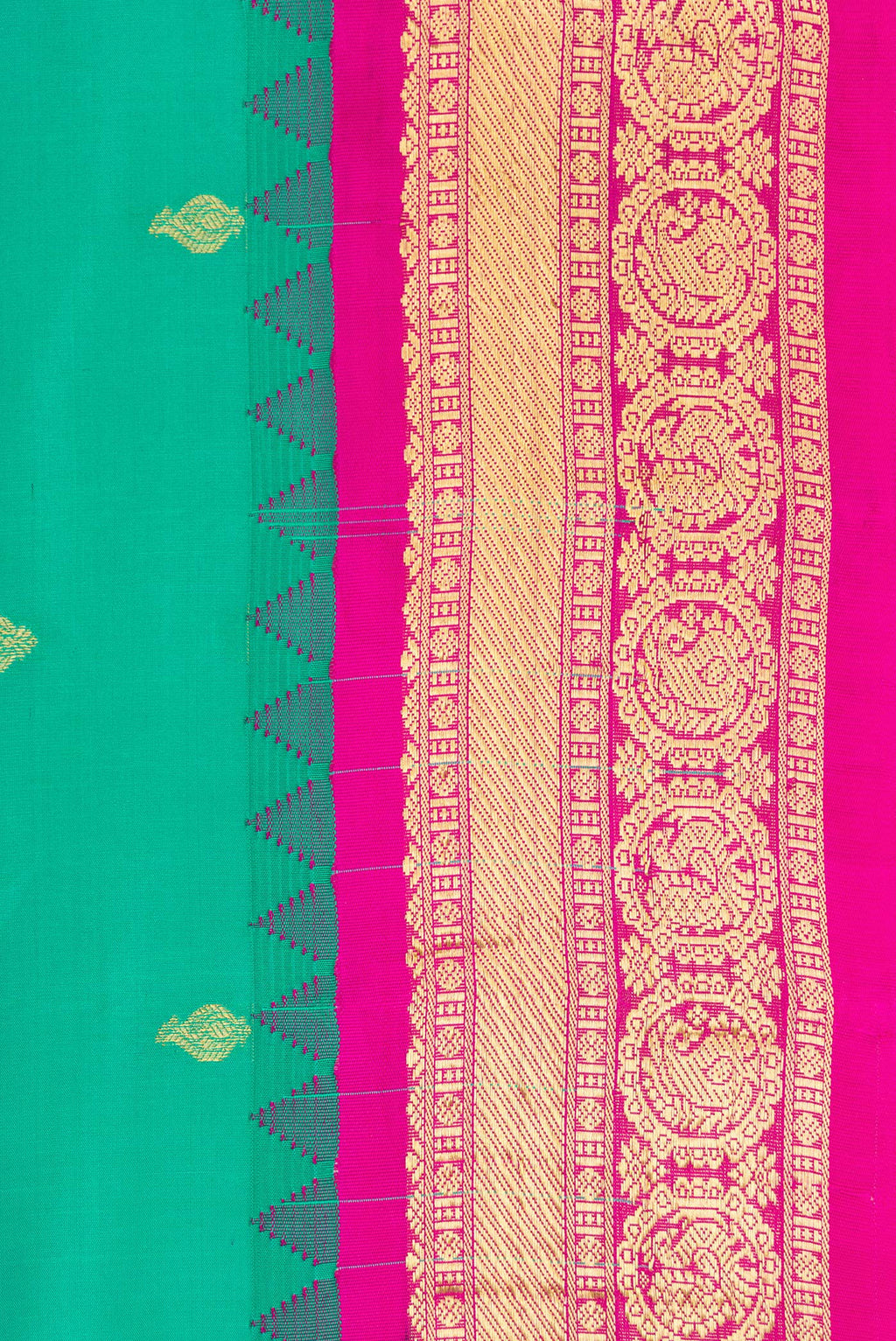 Border image of Sea Green Gadwal Silk Saree with Zari Butta on the body and Zari Border. 