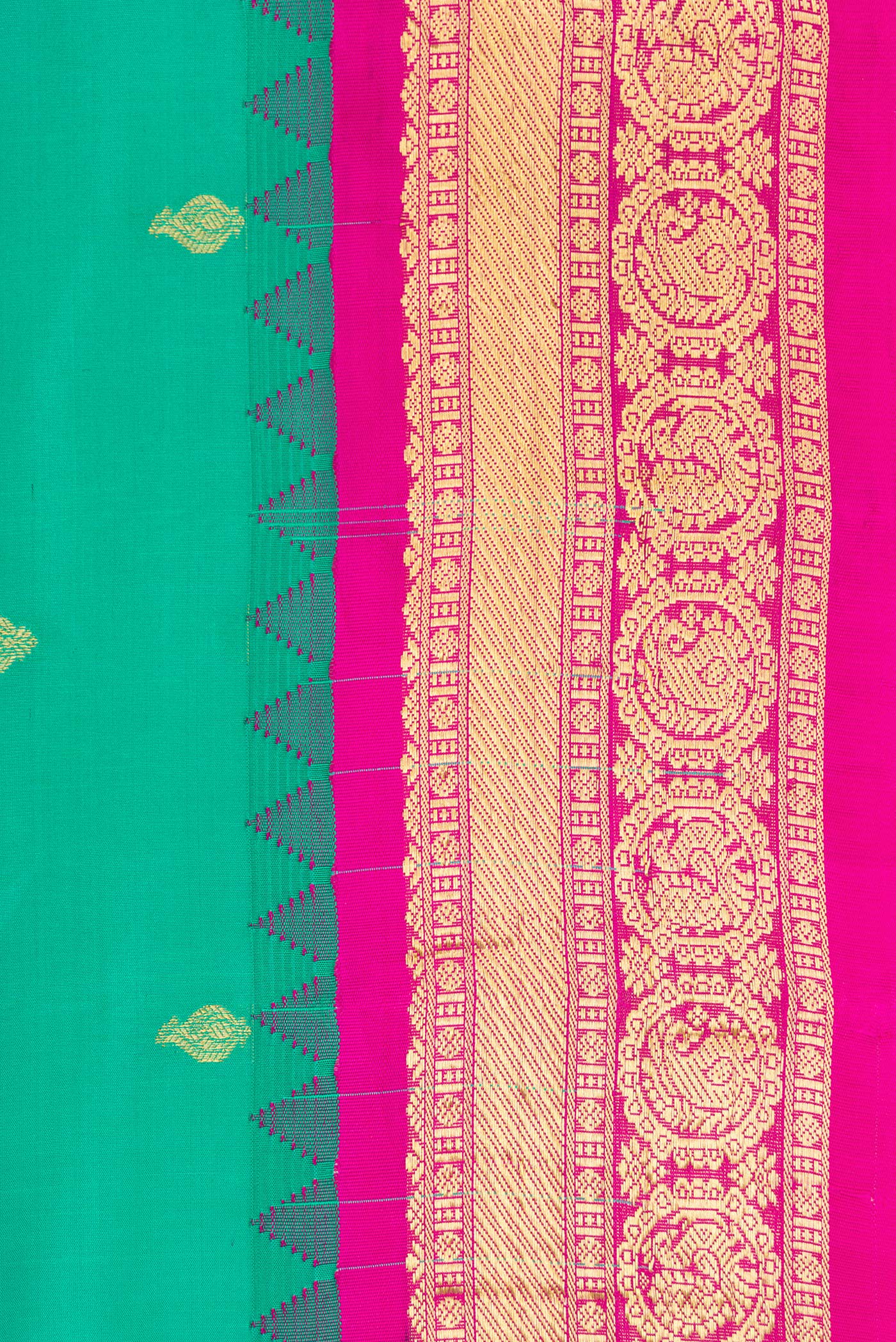 Border image of Sea Green Gadwal Silk Saree with Zari Butta on the body and Zari Border. 