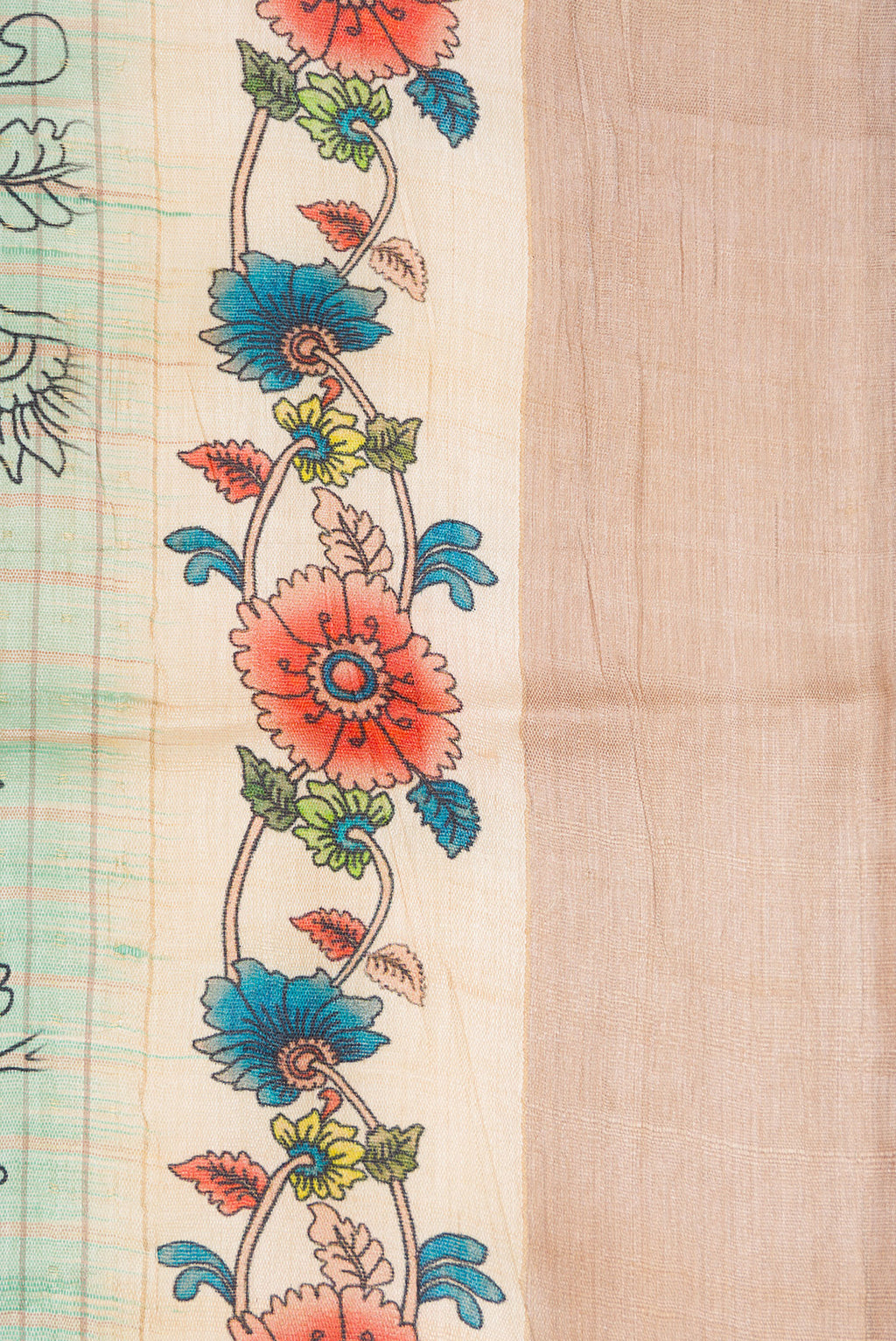 Border image of Sea Green Dual Tone Tussar Silk Saree with Printed design on the body and Fancy Border. 
