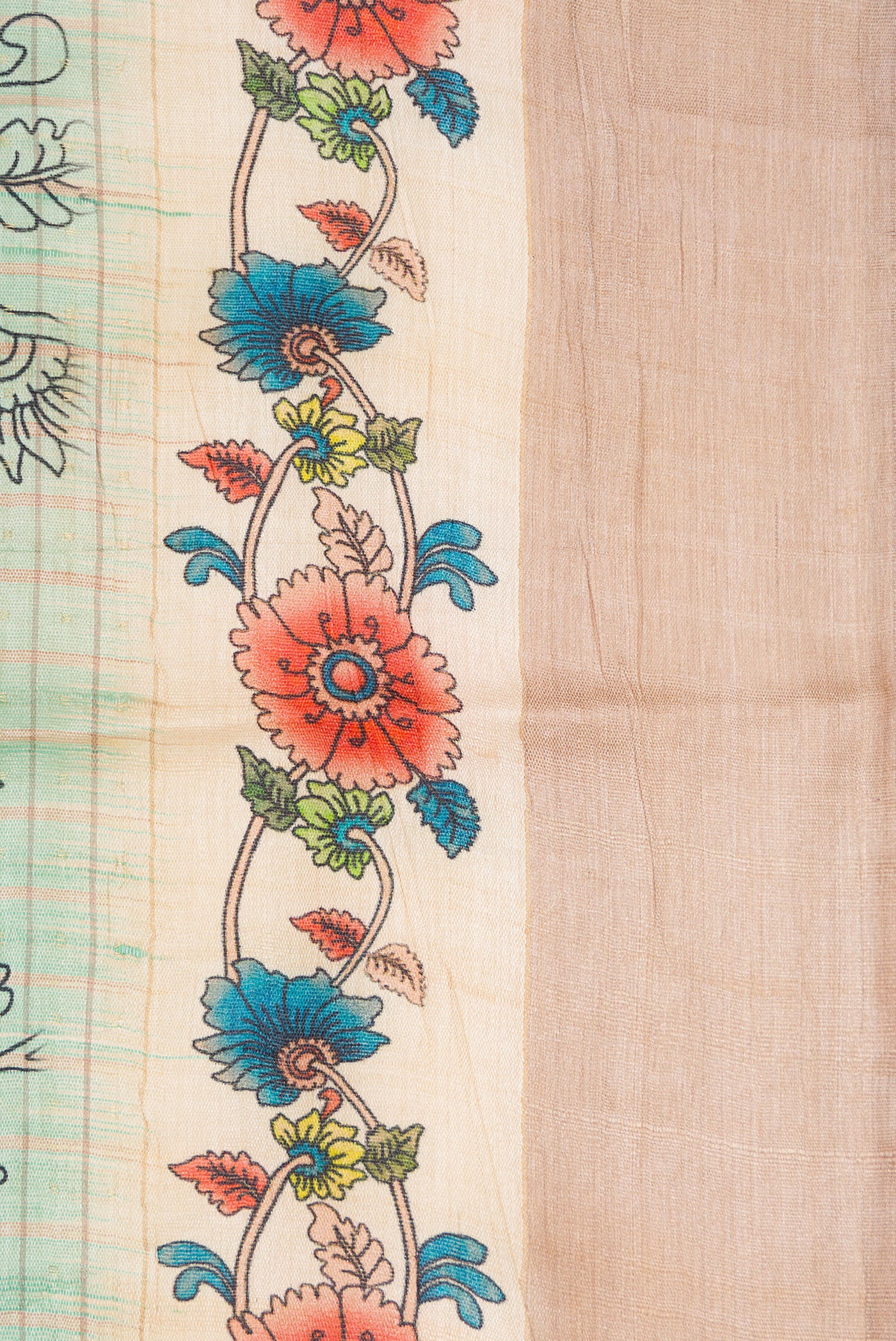 Border image of Sea Green Dual Tone Tussar Silk Saree with Printed design on the body and Fancy Border. 