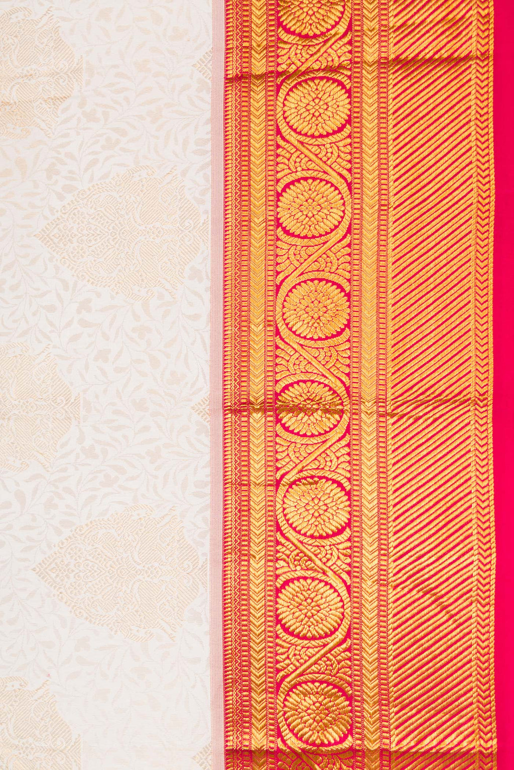 Border image of White Dual Tone Kanjivaram Silk Saree with Zari Brocade on the body and Zari Border. 
