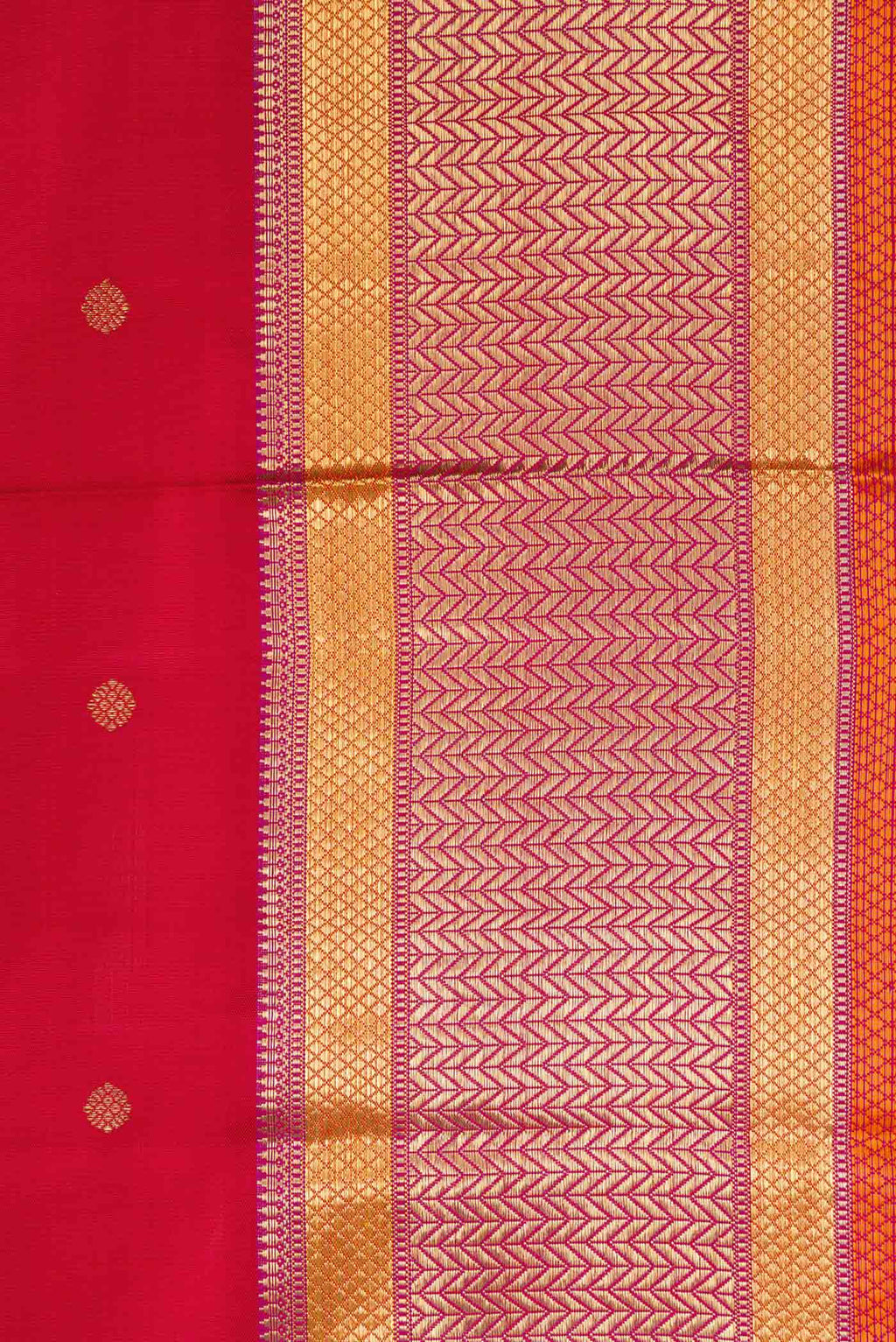 Border image of Pure Silk Pure Zari Red Dual Tone Kanchipuram Saree with Zari Butta on the body and Zari Border