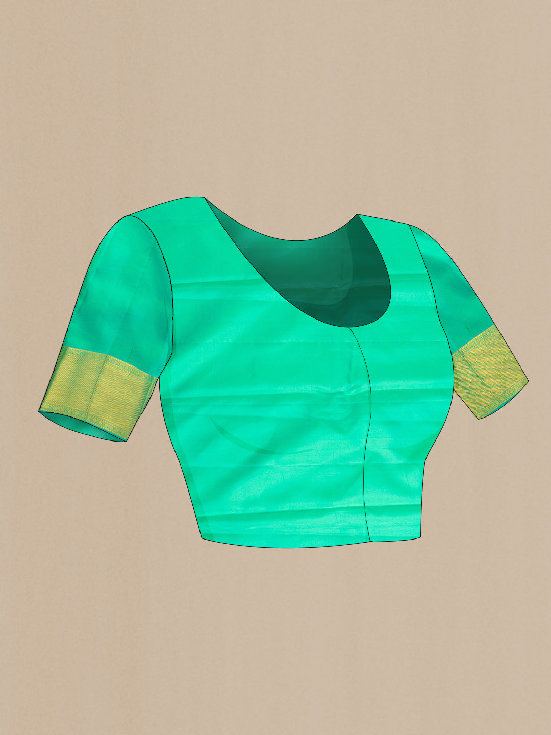 Close up image of the blouse of Sandal Dual Tone Kanchipuram Saree with Zari Brocade on the body and Zari Border