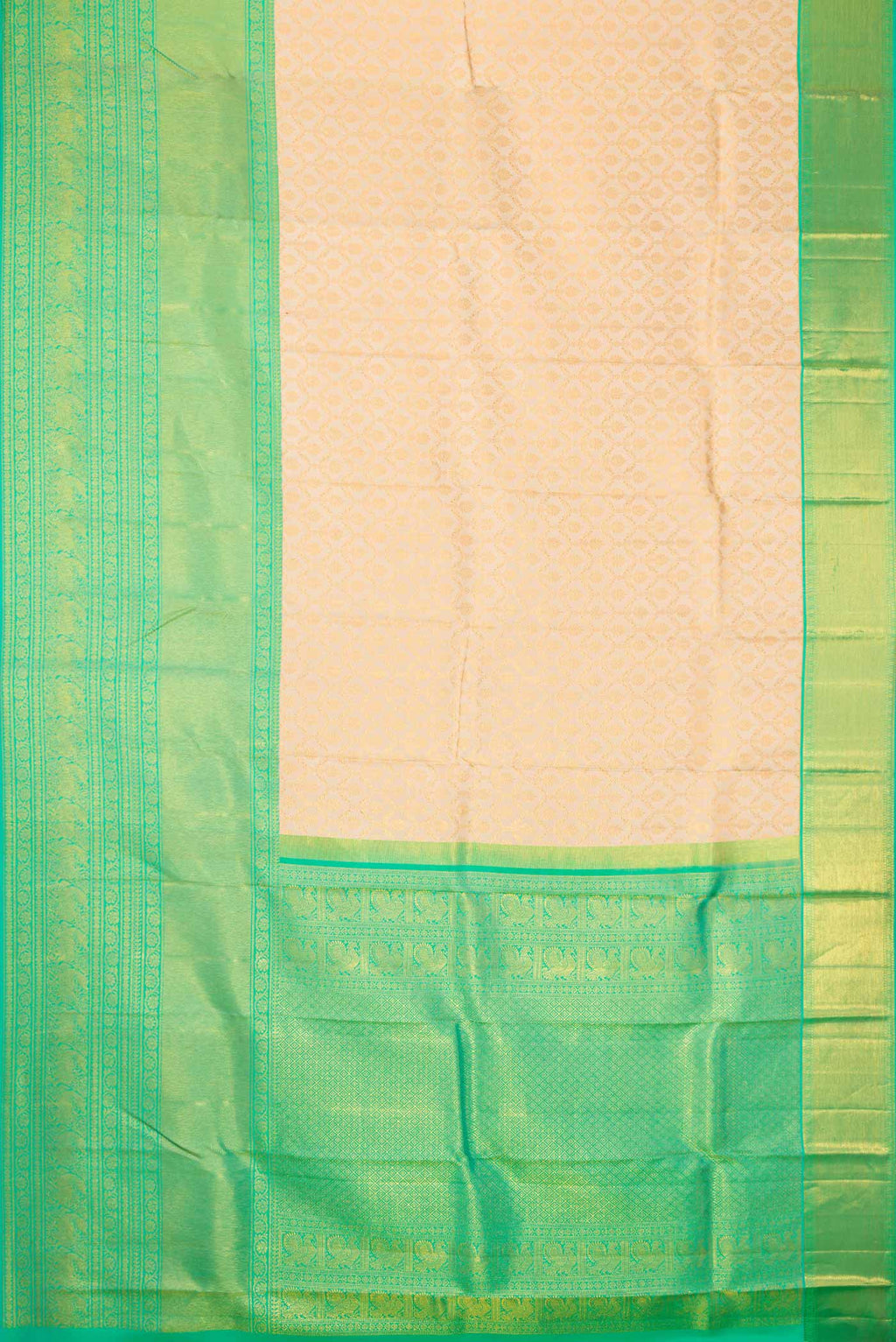 Flat view of Sandal Dual Tone Kanchipuram Saree with Zari Brocade on the body and Zari Border