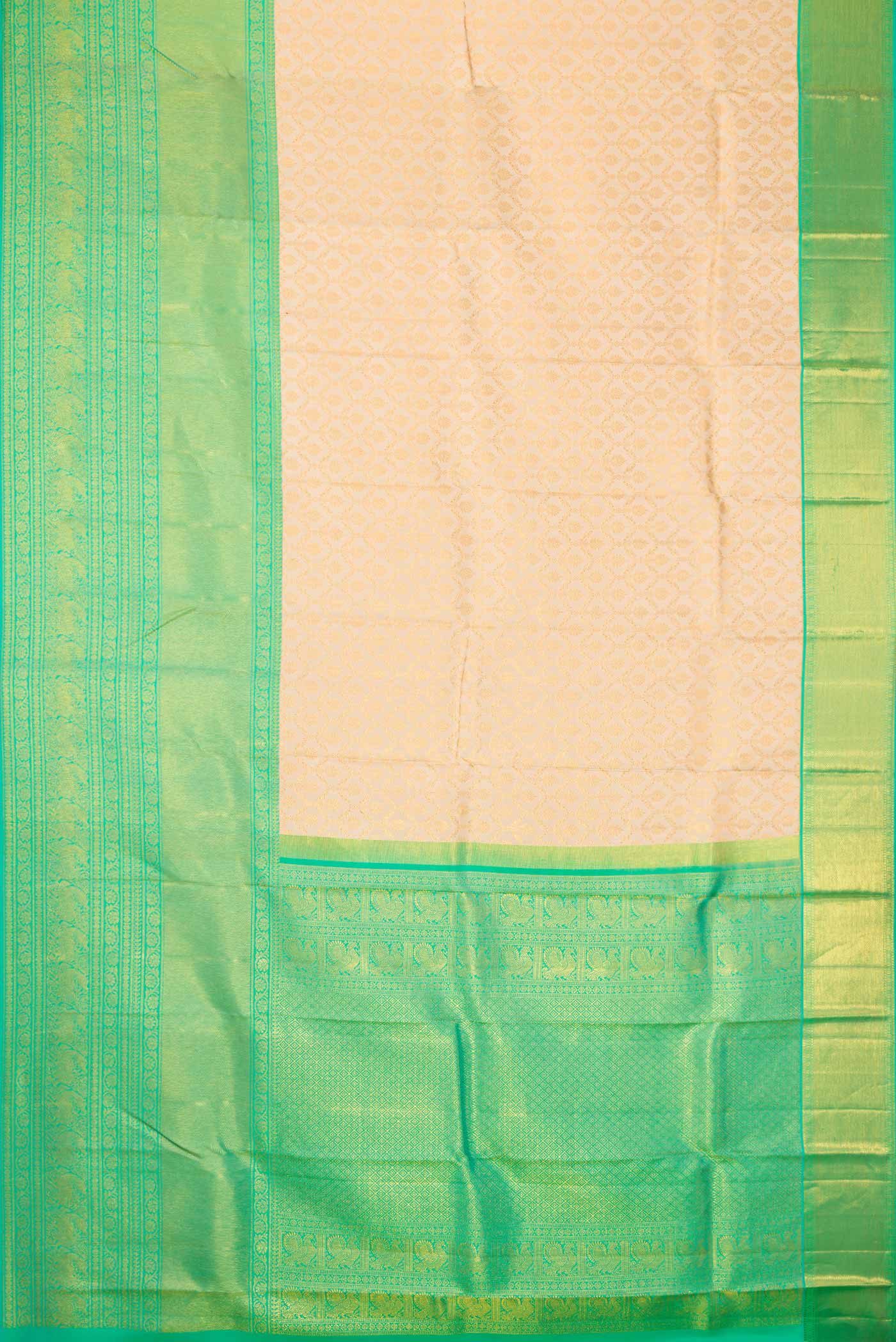 Flat view of Sandal Dual Tone Kanchipuram Saree with Zari Brocade on the body and Zari Border