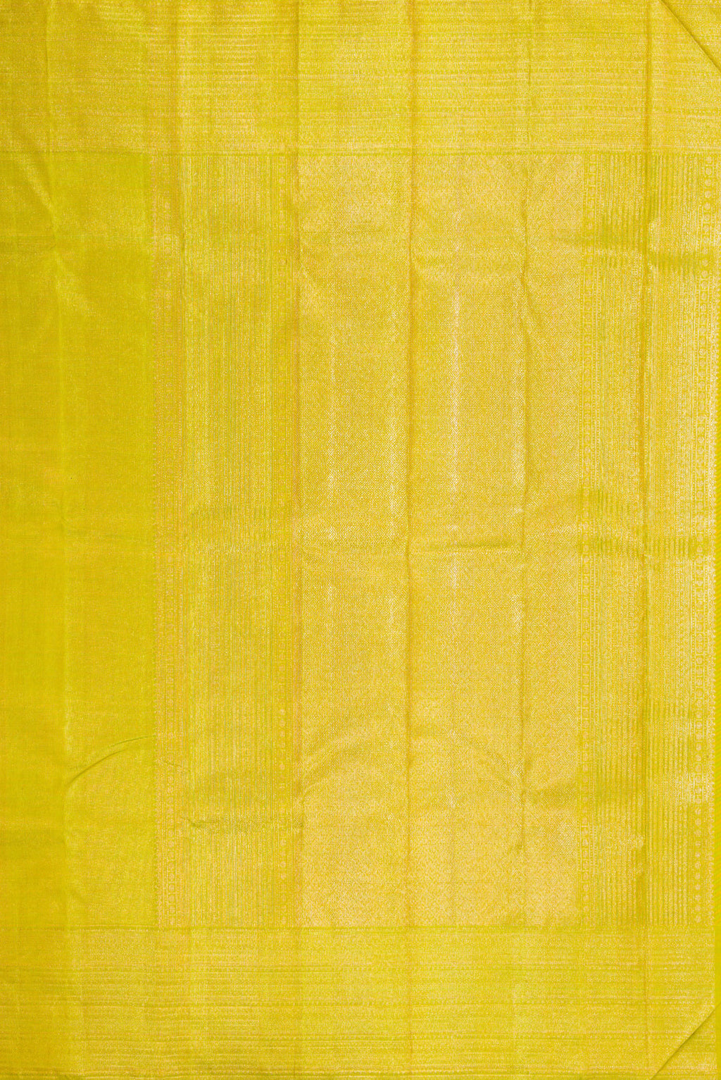 Close up image of the pallu of Parrot Green Dual Tone Kanjivaram Silk Saree with Zari Brocade on the body and Zari Border. 