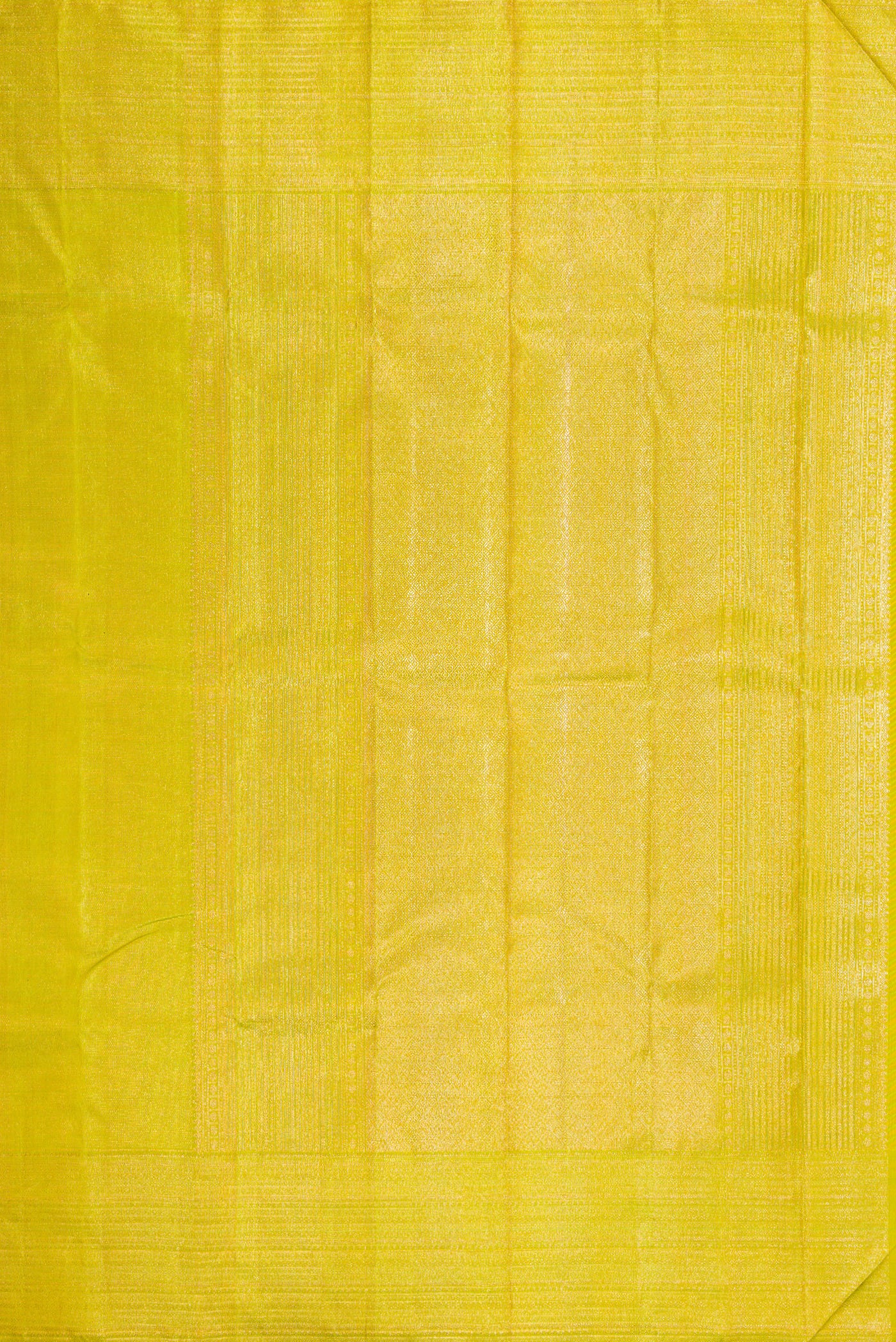 Close up image of the pallu of Parrot Green Dual Tone Kanjivaram Silk Saree with Zari Brocade on the body and Zari Border. 