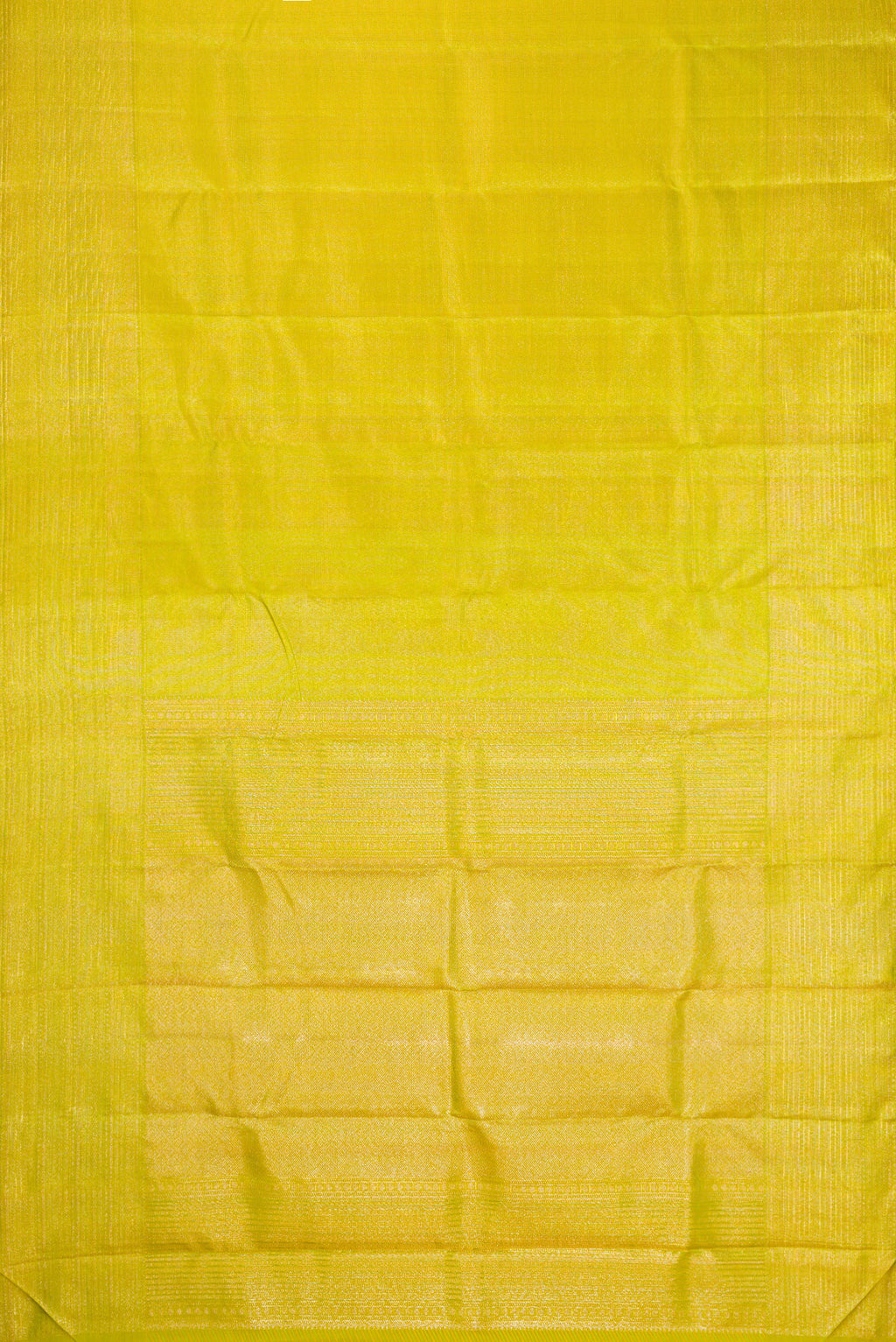 Flat view of Parrot Green Dual Tone Kanjivaram Silk Saree with Zari Brocade on the body and Zari Border. 