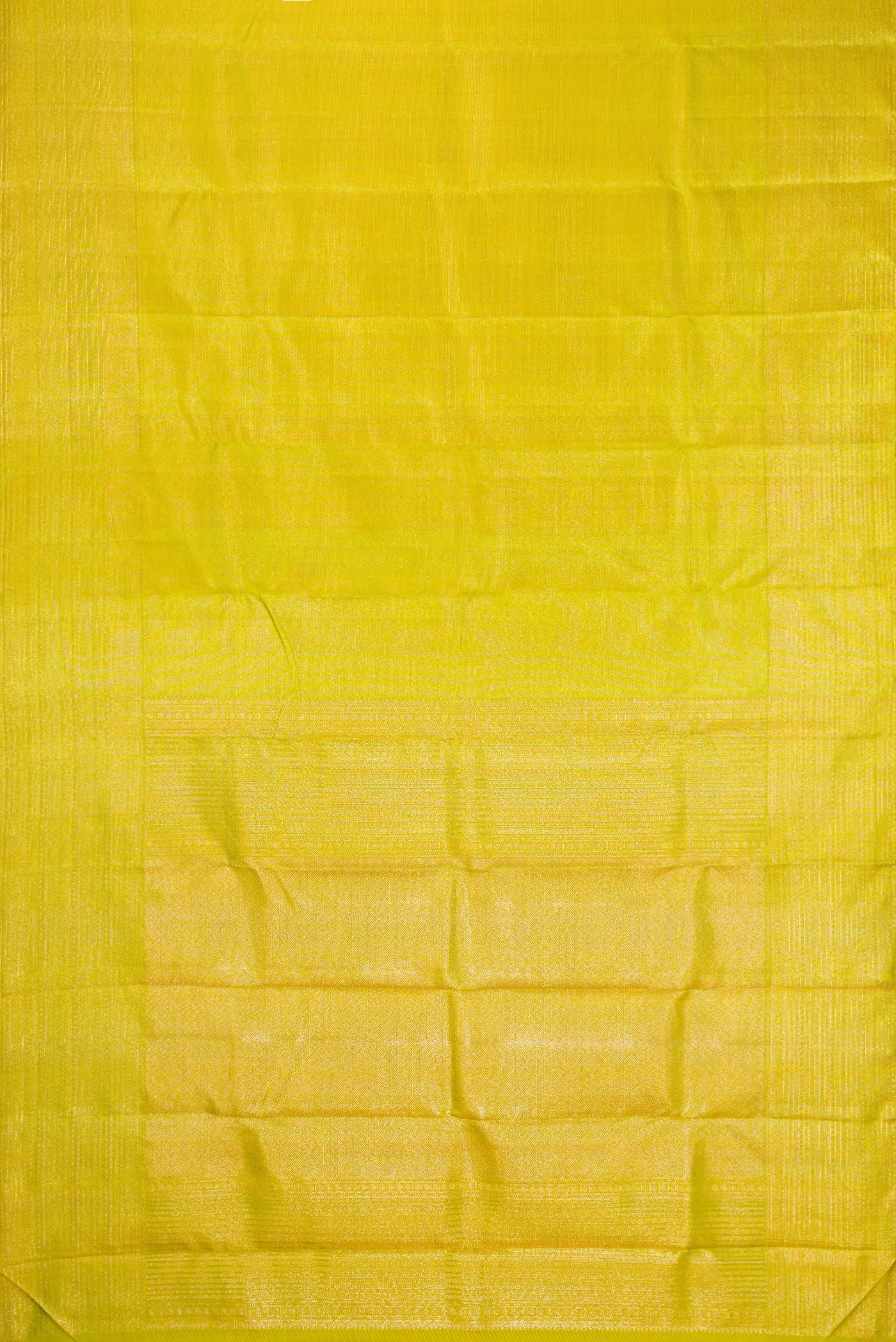 Flat view of Parrot Green Dual Tone Kanjivaram Silk Saree with Zari Brocade on the body and Zari Border. 