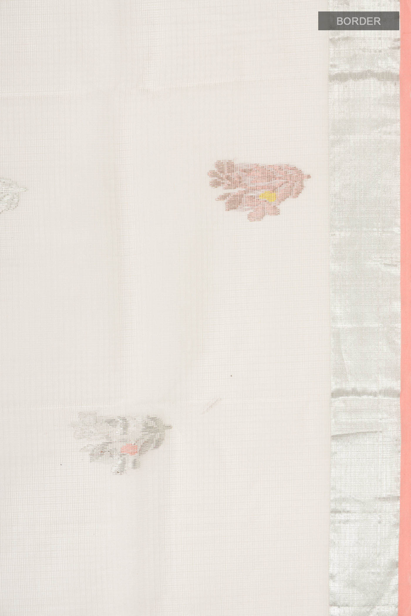 Border image of Peach Kota Silk Saree with Zari And Thread Butta on the body and Zari Border