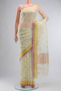 Yellow Kota Silk Saree with Zari Butta on the body and Zari Border displayed on a mannequin