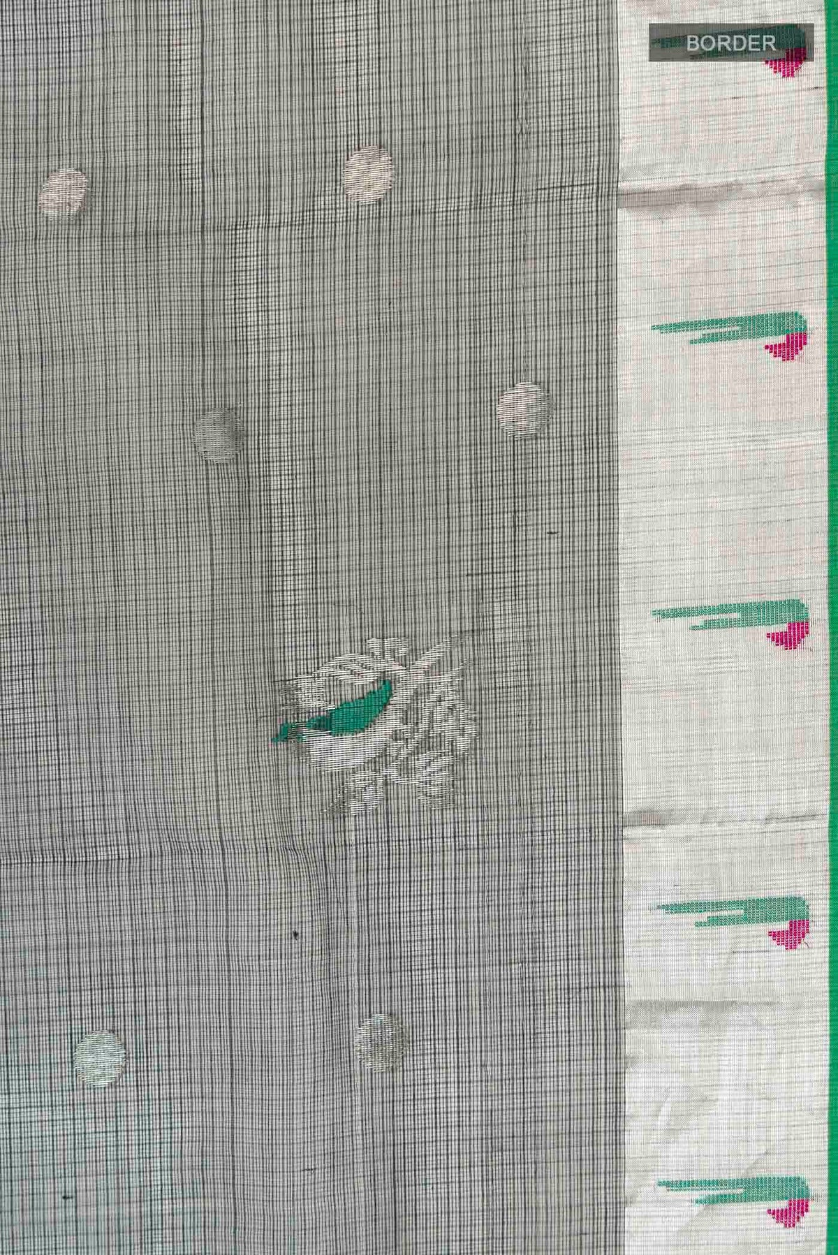 Border image of Green Chanderi Silk Saree with Stripes on the body and Zari Border