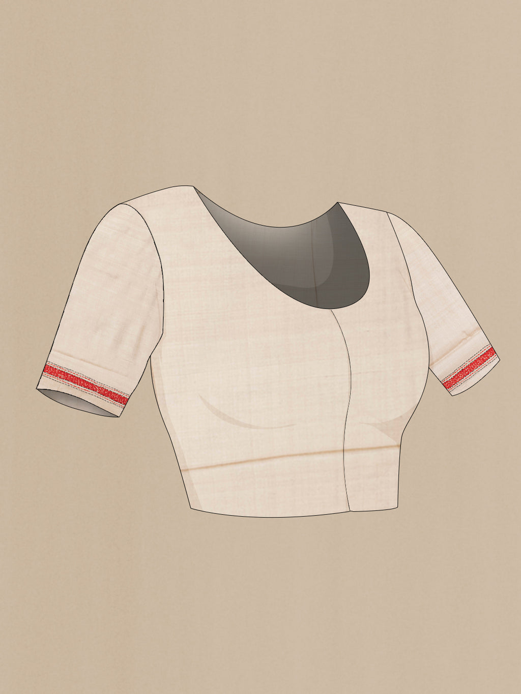 Close up image of the blouse of Beige Dual Tone Tussar Silk Saree with Plain Body and Embroidery Border. 