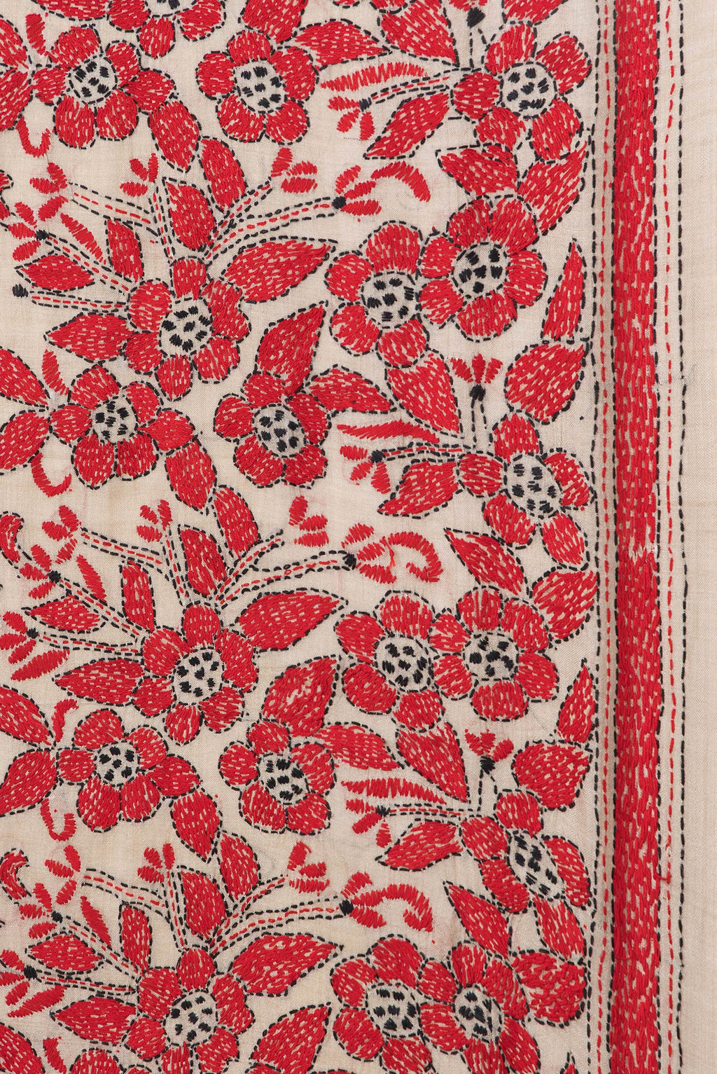Border image of Beige Dual Tone Tussar Silk Saree with Plain Body and Embroidery Border. 