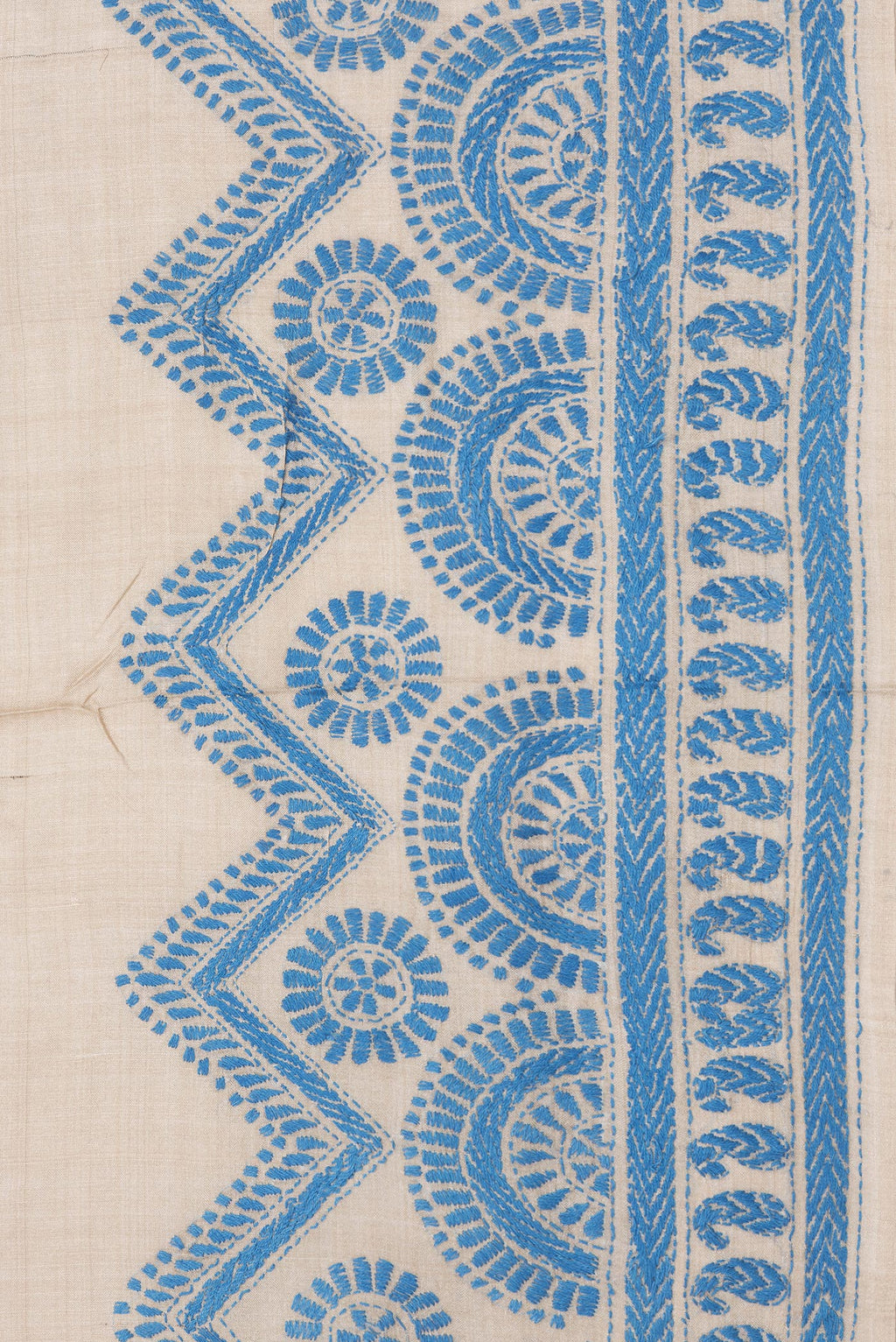 Border image of Beige Dual Tone Tussar Silk Saree with Plain Body and Embroidery Border. 