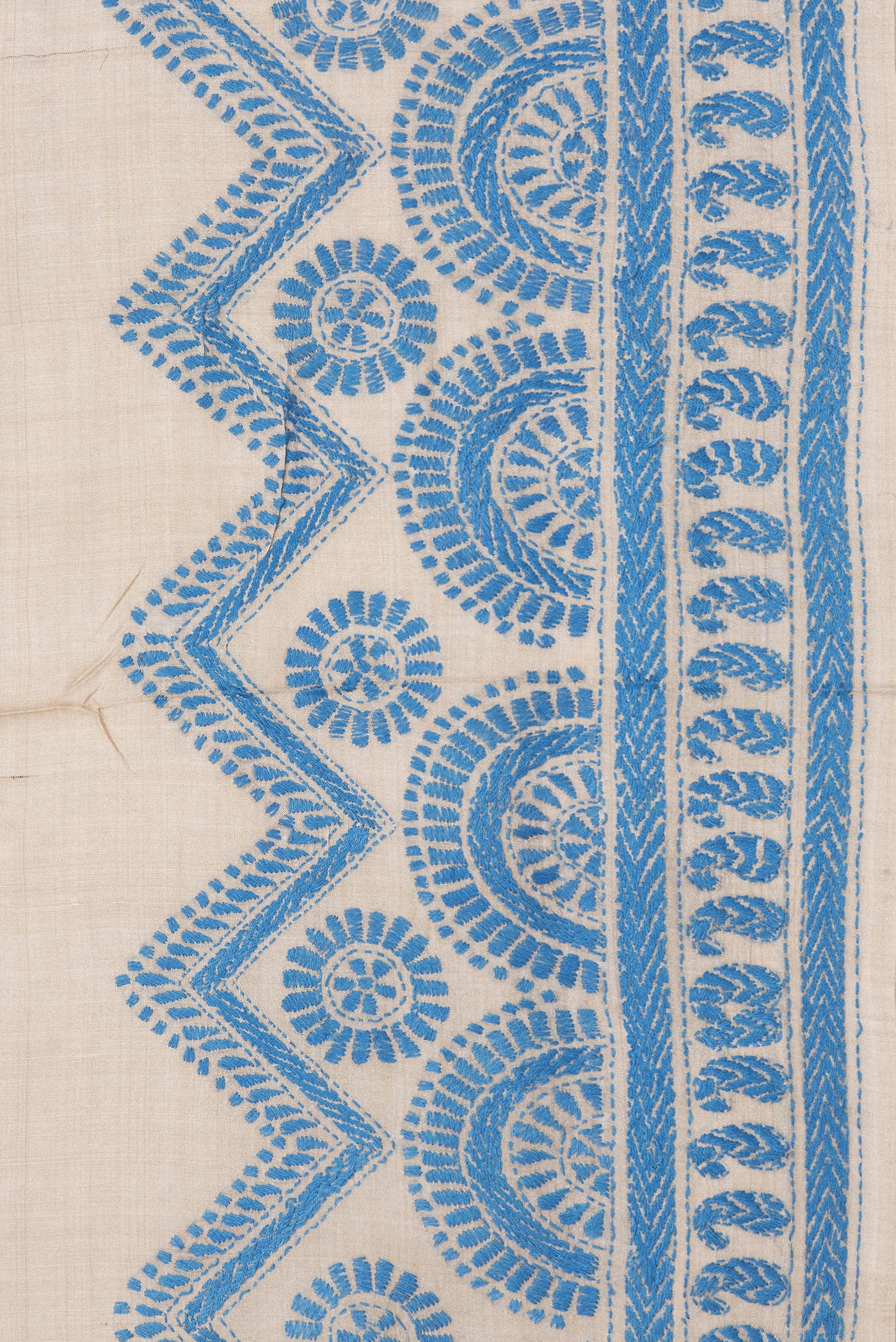 Border image of Beige Dual Tone Tussar Silk Saree with Plain Body and Embroidery Border. 