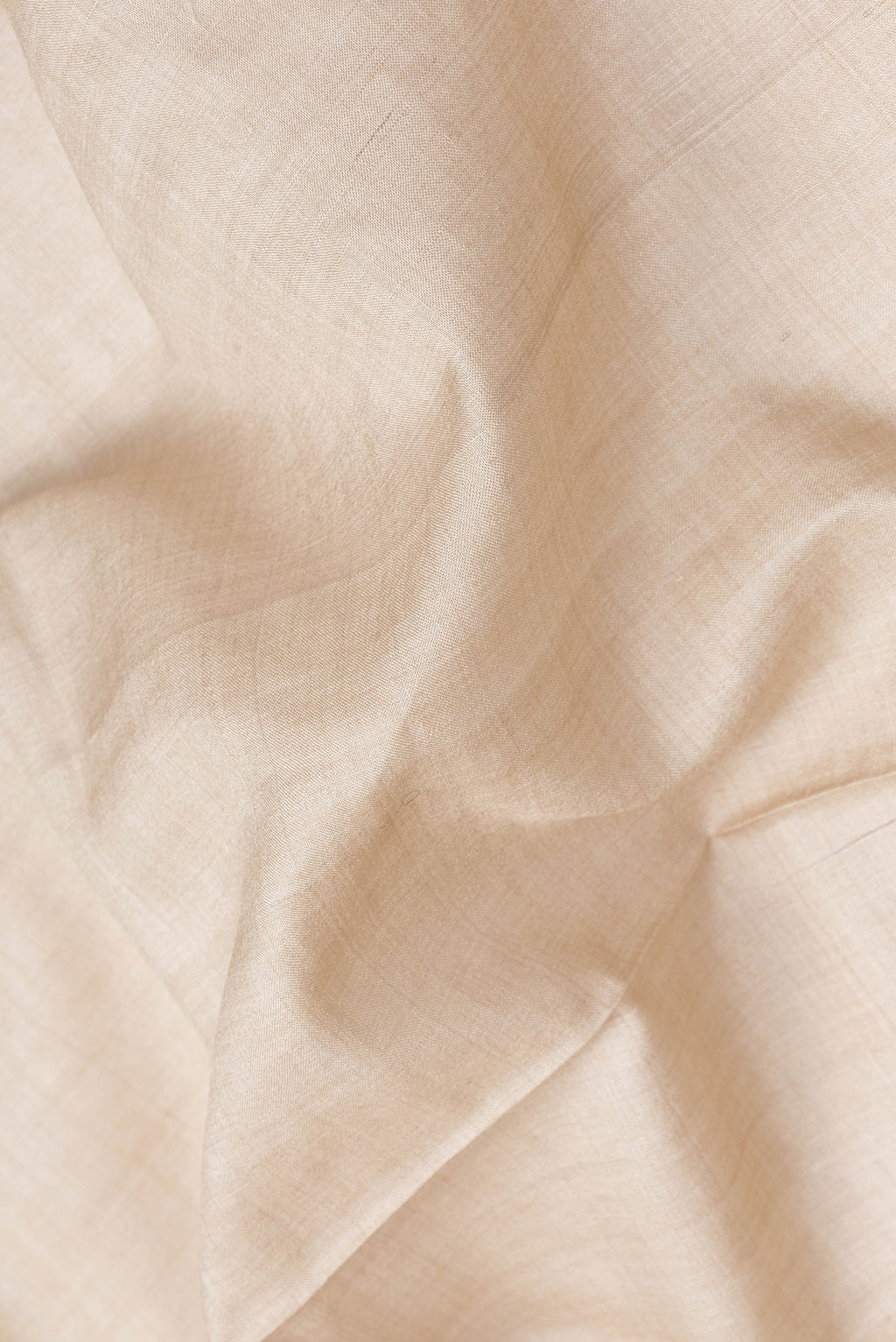 Close up of Beige Dual Tone Tussar Silk Saree with Plain Body and Embroidery Border.  displaying folds