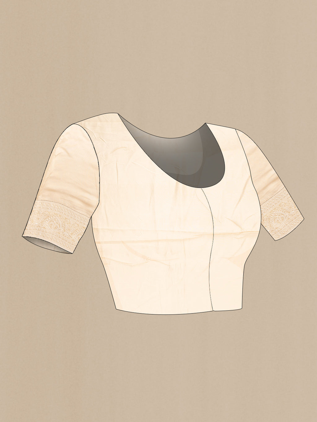 Close up image of the blouse of Grey Dual Tone Chanderi Silk Saree with Printed design on the body and Embroidery Border. 