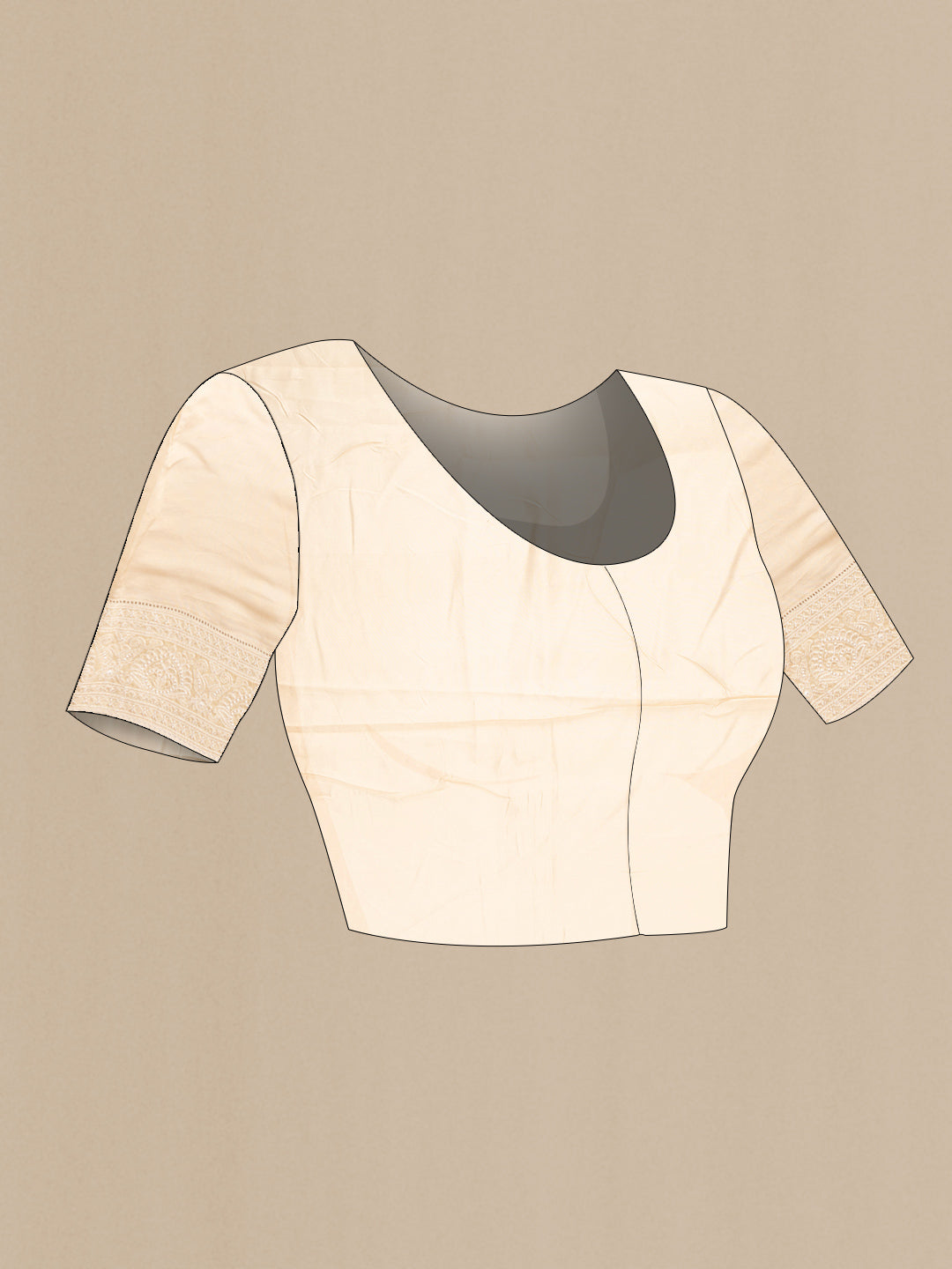 Close up image of the blouse of Grey Dual Tone Chanderi Silk Saree with Printed design on the body and Embroidery Border. 