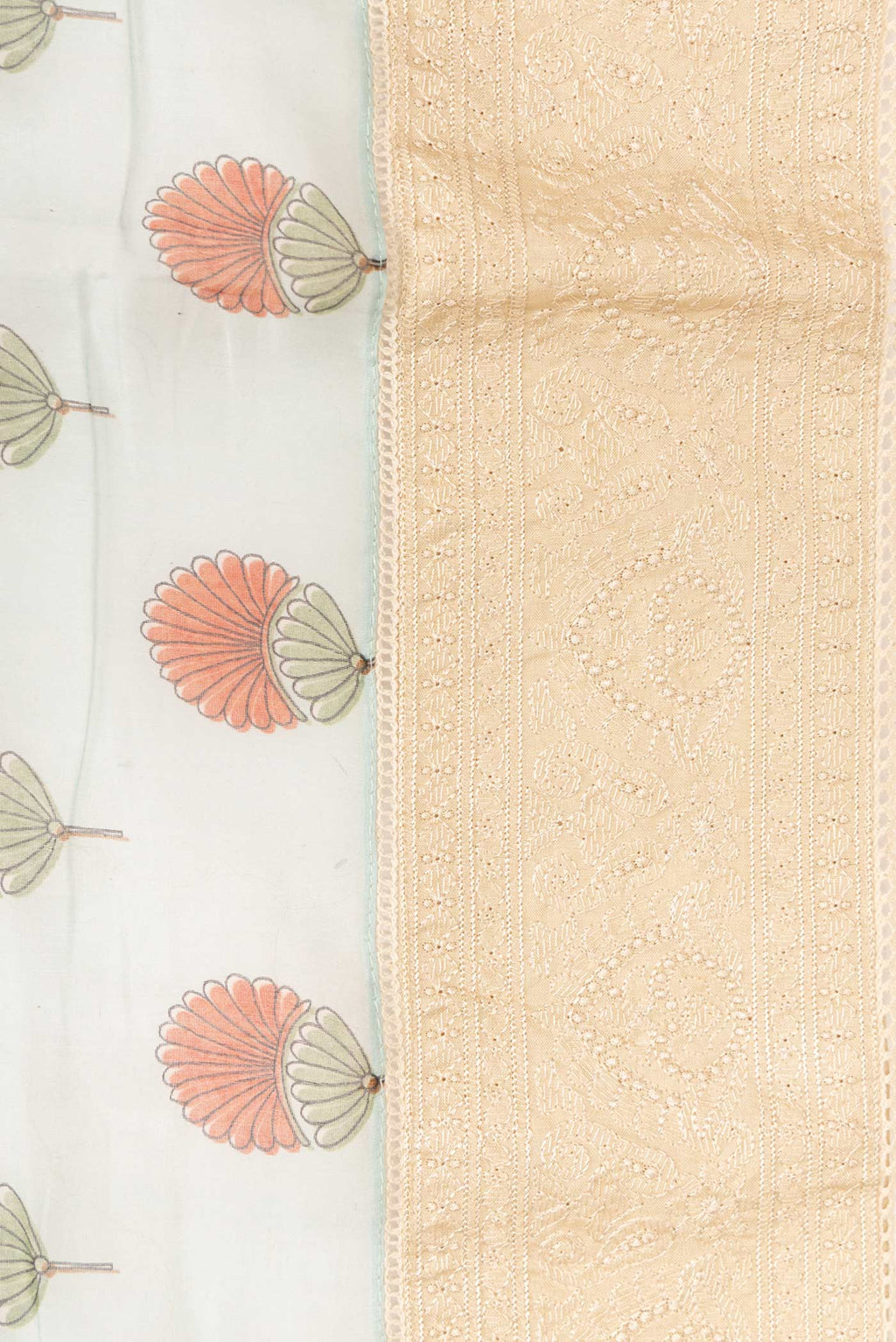 Border image of Grey Dual Tone Chanderi Silk Saree with Printed design on the body and Embroidery Border. 