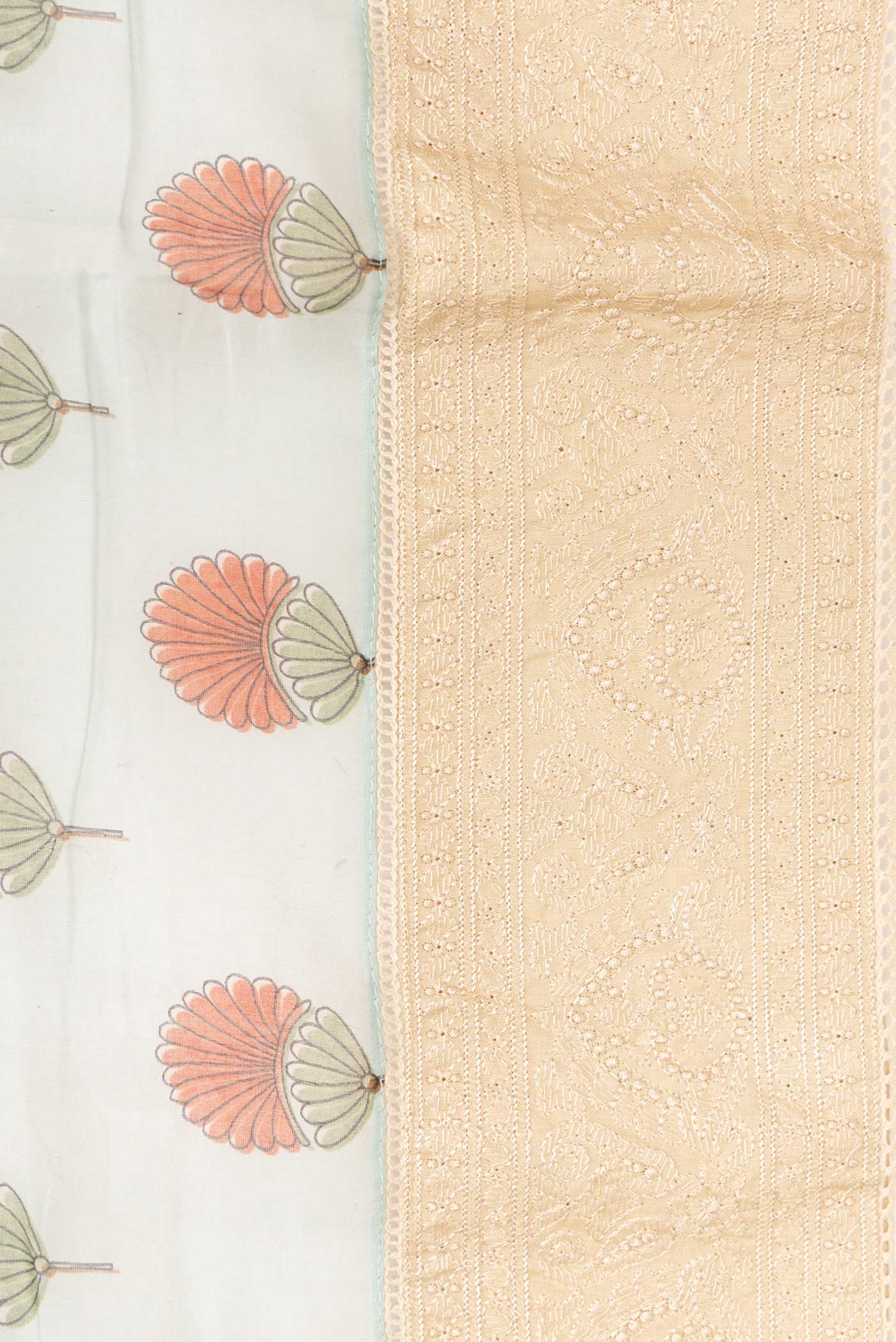 Border image of Grey Dual Tone Chanderi Silk Saree with Printed design on the body and Embroidery Border. 