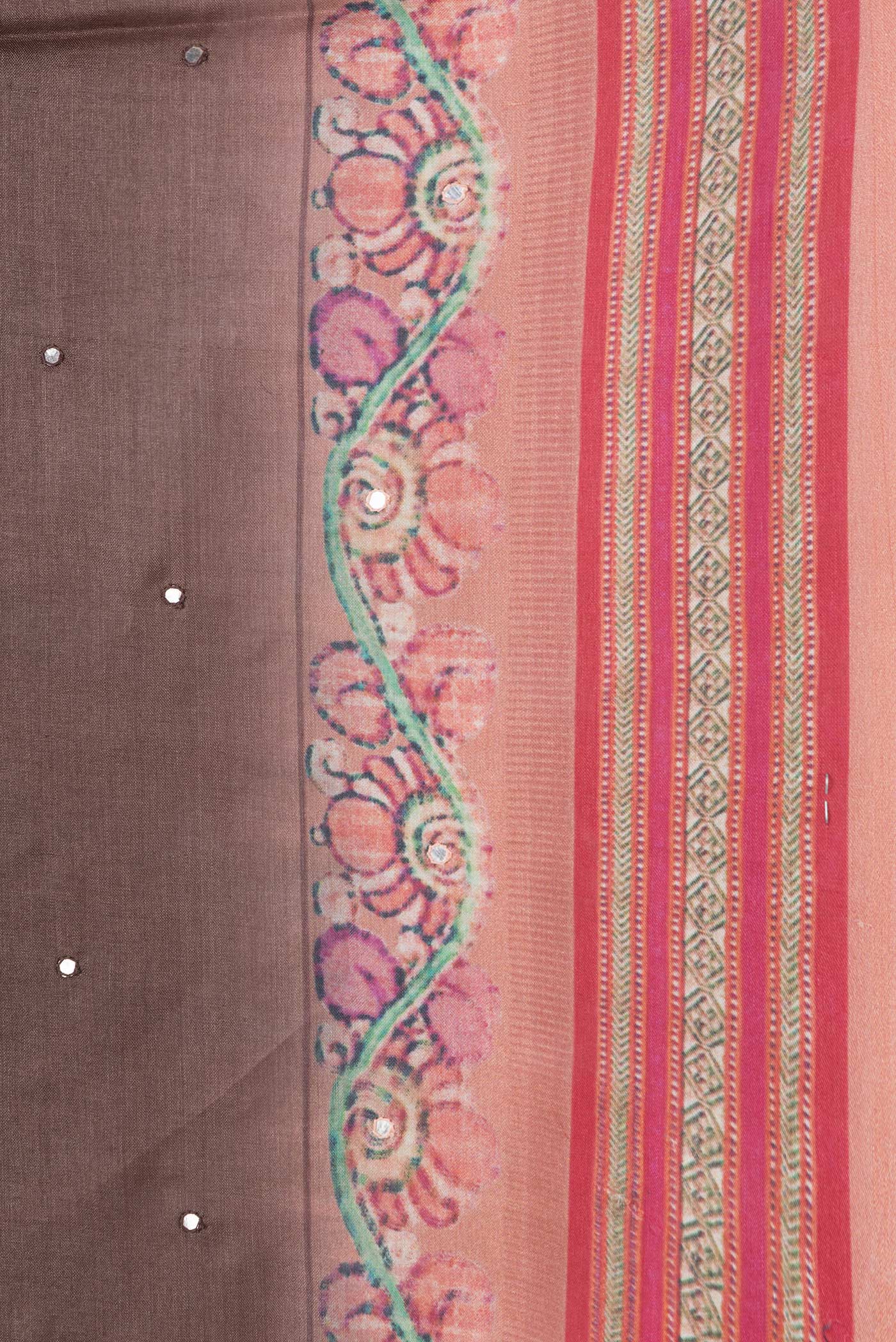 Border image of Brown Dual Tone Tussar Silk Saree with Embroidery on the body and Printed Border. 