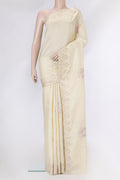 Sandal Dual Tone Tussar Silk Saree with Embroidery on the body and Embroidery Border.  displayed on a mannequin