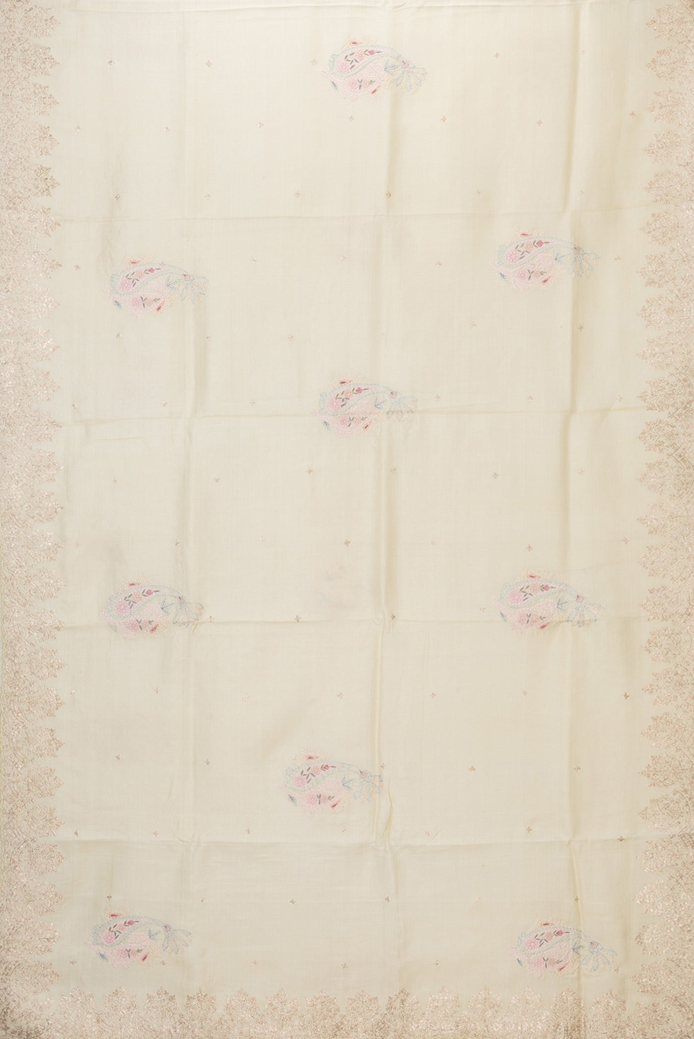 Flat view of Sandal Dual Tone Tussar Silk Saree with Embroidery on the body and Embroidery Border. 