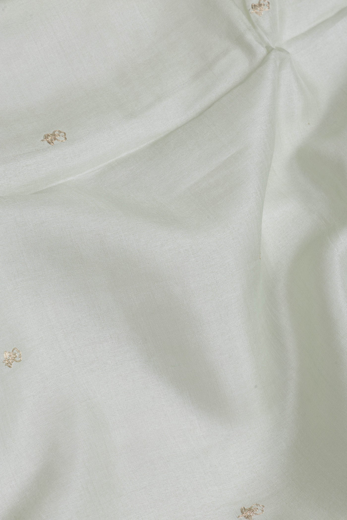 Close up of Pista Green Dual Tone Tussar Silk Saree with Embroidery on the body and Fancy Border.  displaying folds