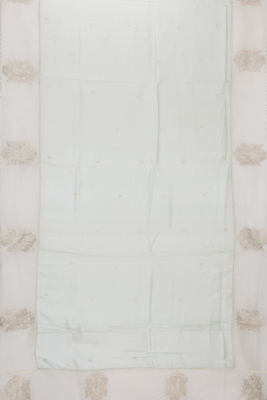 Flat view of Pista Green Dual Tone Tussar Silk Saree with Embroidery on the body and Fancy Border. 