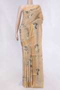 Beige Dual Tone Tussar Saree with Printed design on the body and Zari Border displayed on a mannequin