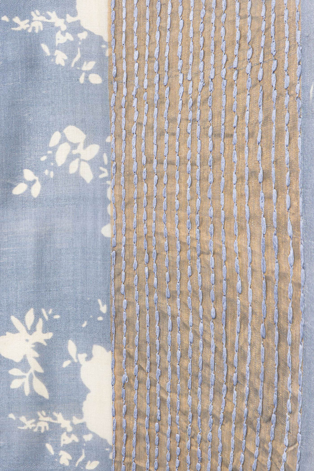 Border image of Grey Dual Tone Tussar Silk Saree with Printed design on the body and Embroidery Border. 