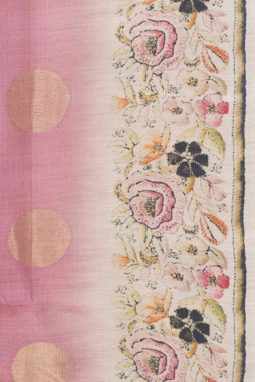 Border image of Pink Dual Tone Tussar Silk Saree with Zari Butta on the body and Embroidery Border
