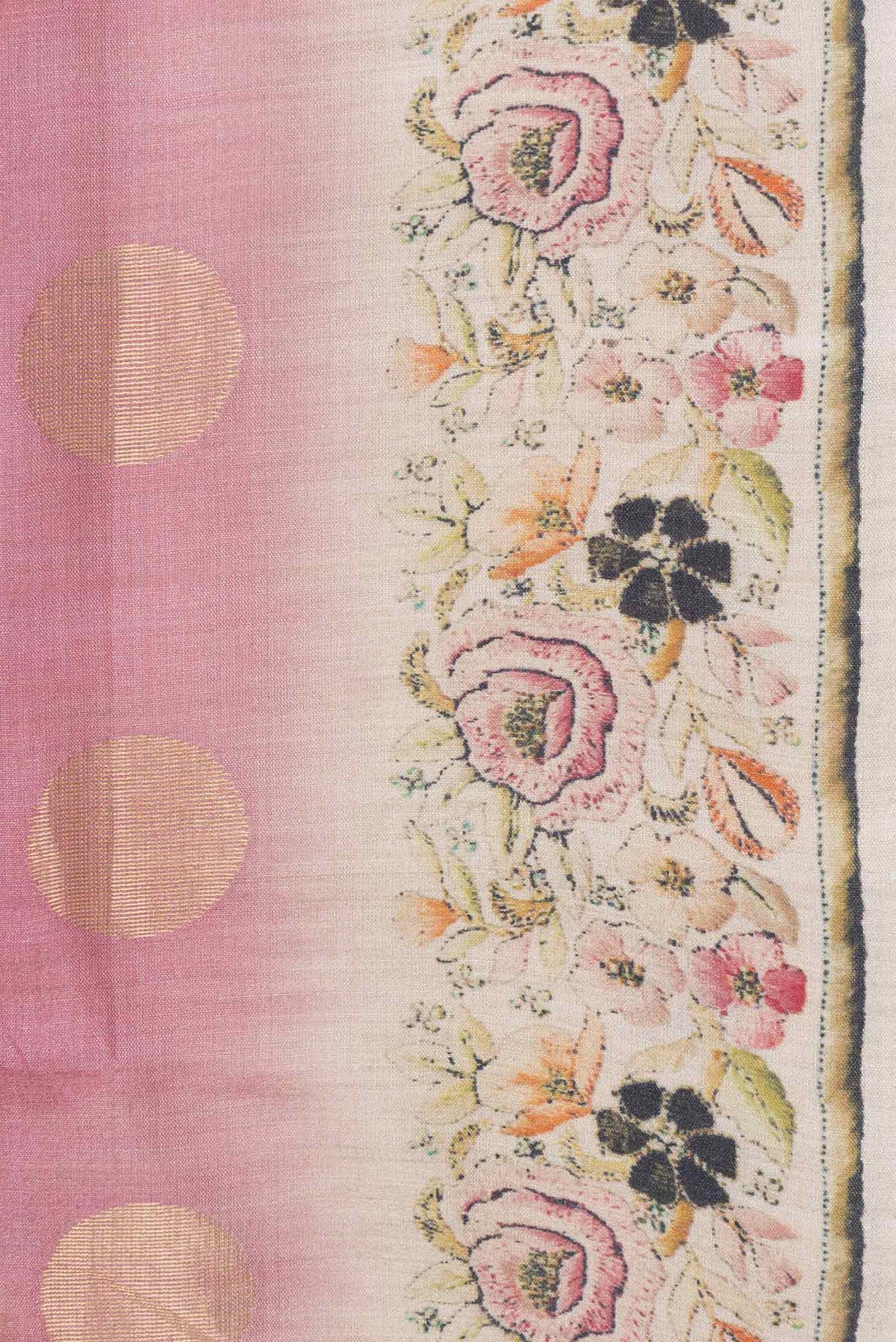 Border image of Pink Dual Tone Tussar Silk Saree with Zari Butta on the body and Embroidery Border