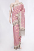 Pink Dual Tone Tussar Silk Saree with Zari Butta on the body and Embroidery Border displayed on a mannequin