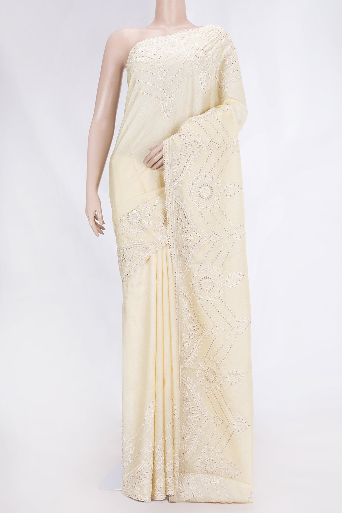 Sandal Dual Tone Tussar Silk Saree with Plain Body and Fancy Border displayed on a mannequin
