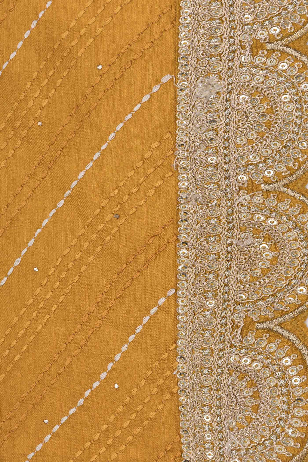 Border image of Mustard Tussar Silk Saree with Embroidery on the body and Embroidery Border