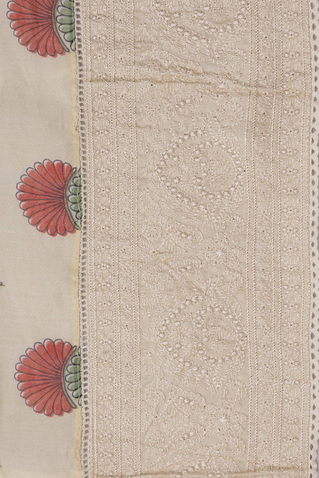 Border image of Sandal Dual Tone Chanderi Silk Saree with Printed design on the body and Embroidery Border. 