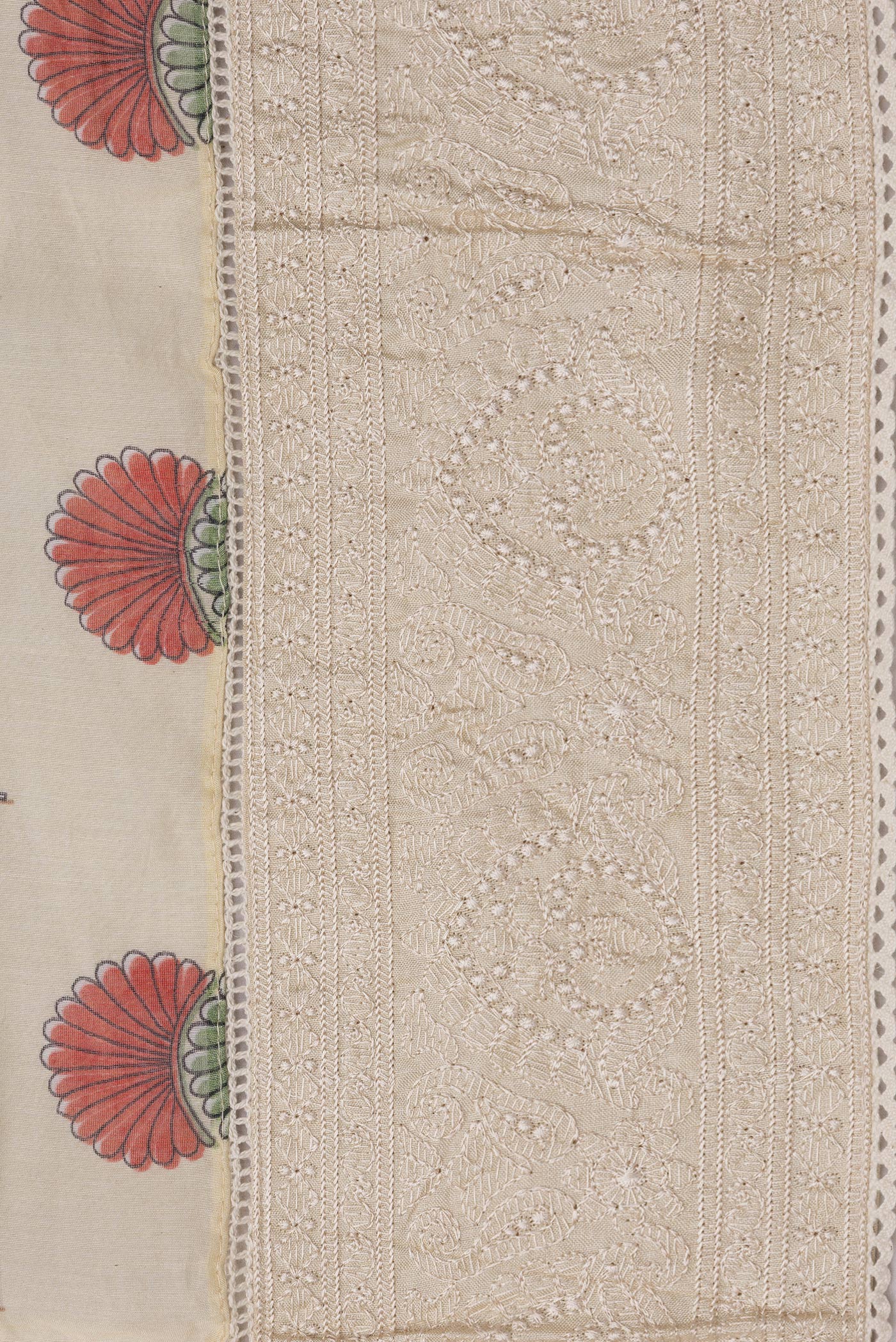 Border image of Sandal Dual Tone Chanderi Silk Saree with Printed design on the body and Embroidery Border. 