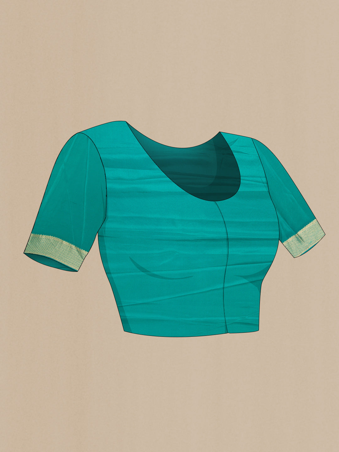 Close up image of the blouse of Peacock Blue Dual Tone Banarasi Georgette Saree with Zari Brocade on the body and Zari Border. 