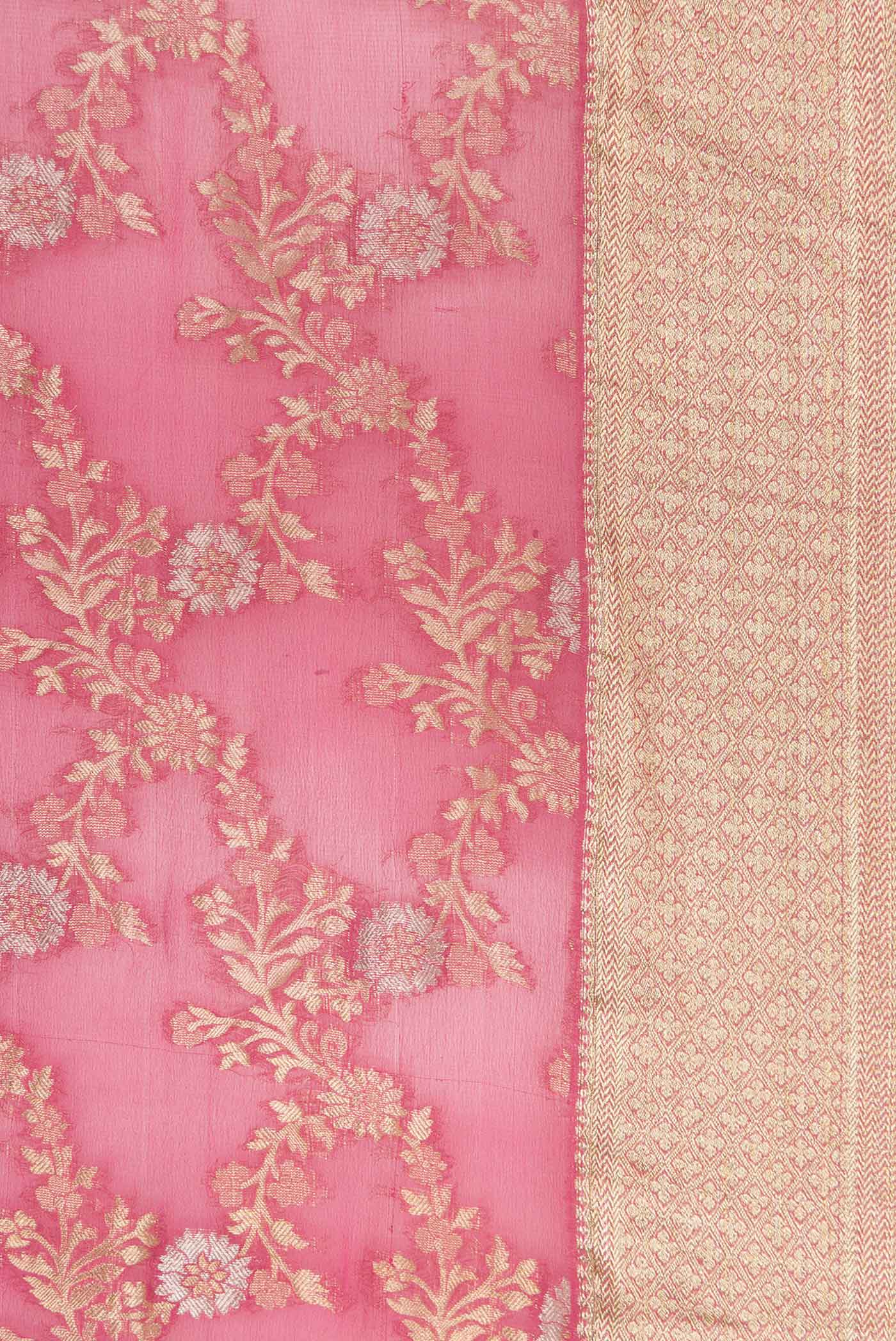 Border image of Pink Dual Tone Banarasi Georgette Saree with Zari Brocade on the body and Zari Border. 