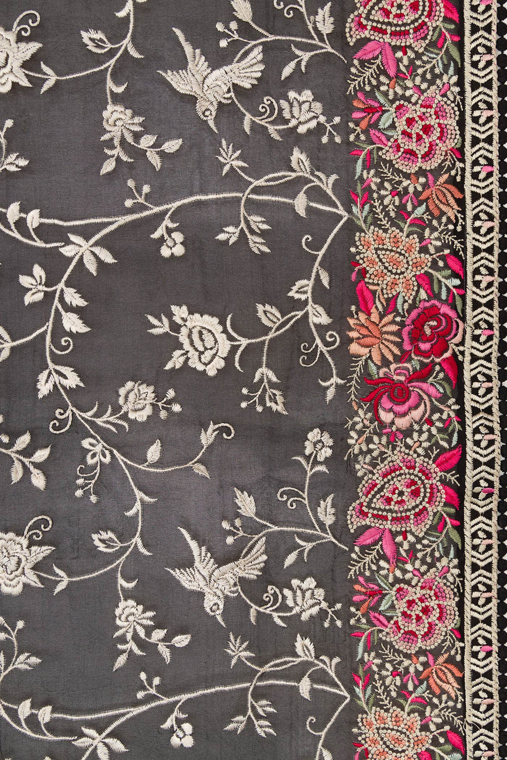 Border image of Black Dual Tone Organza Silk Saree with Embroidery on the body and Embroidery Border. 