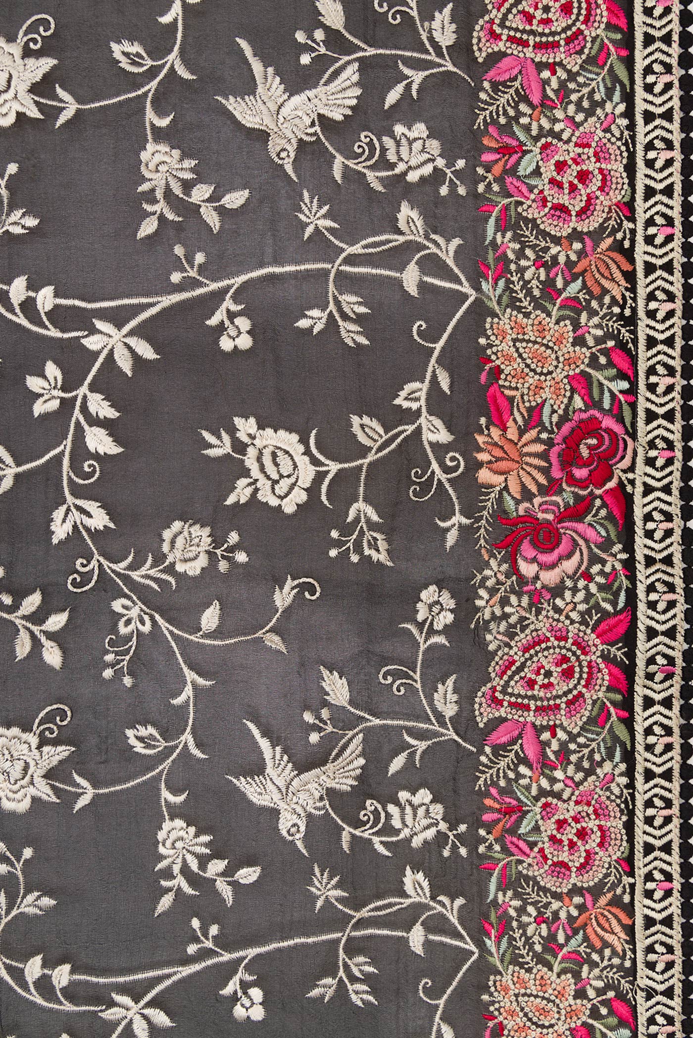 Border image of Black Dual Tone Organza Silk Saree with Embroidery on the body and Embroidery Border. 