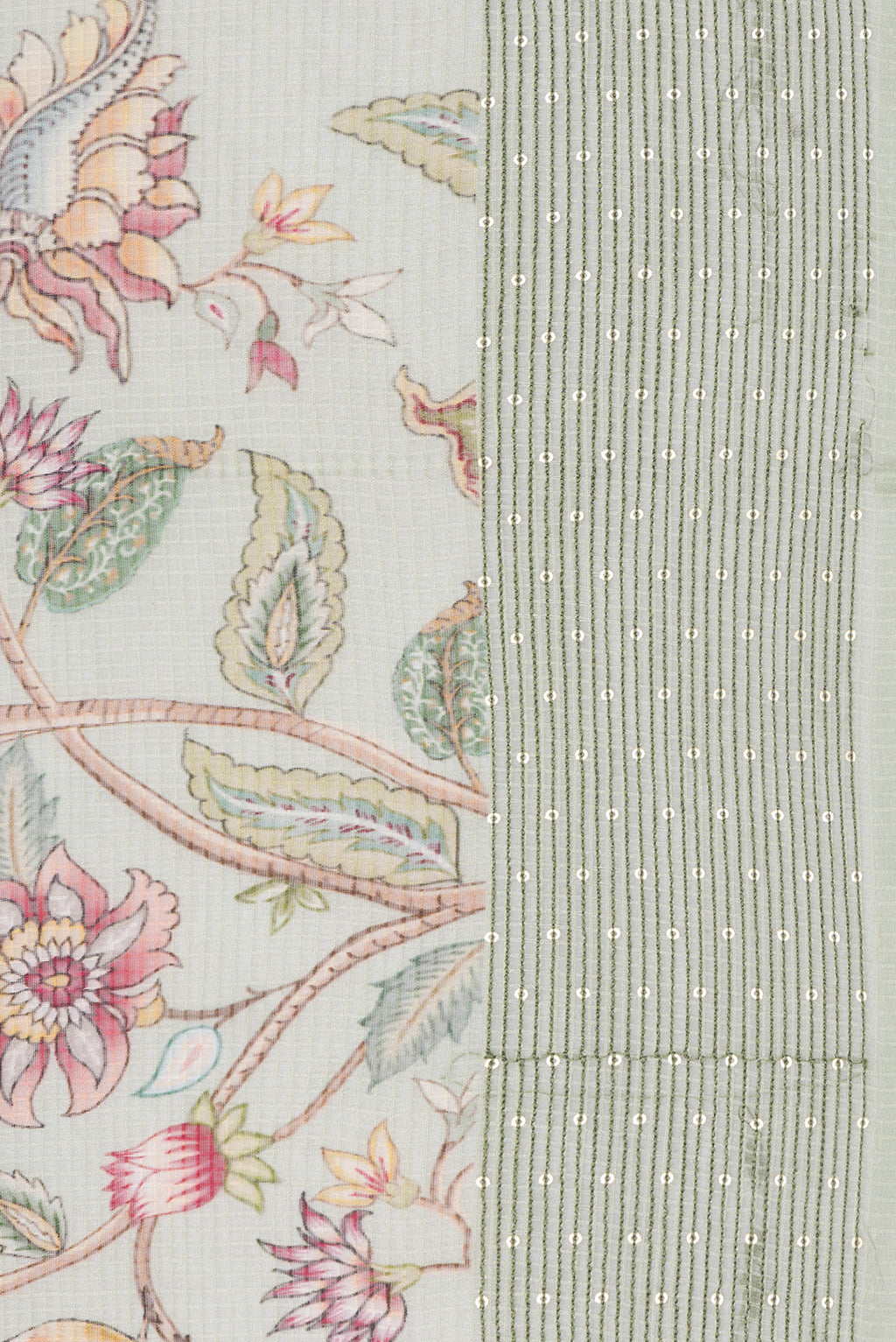 Border image of Pista Green Dual Tone Kota Silk Saree with Checked design on the body and Embroidery Border. 