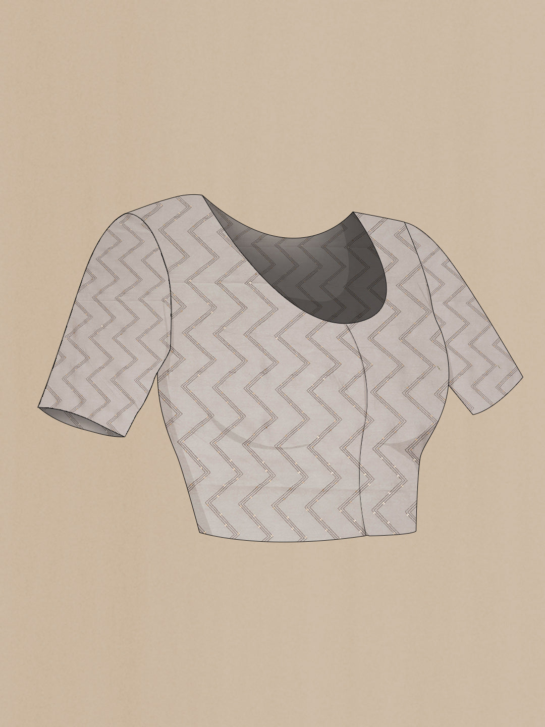 Close up image of the blouse of Grey Dual Tone Kota Silk Saree with Printed design on the body and Embroidery Border