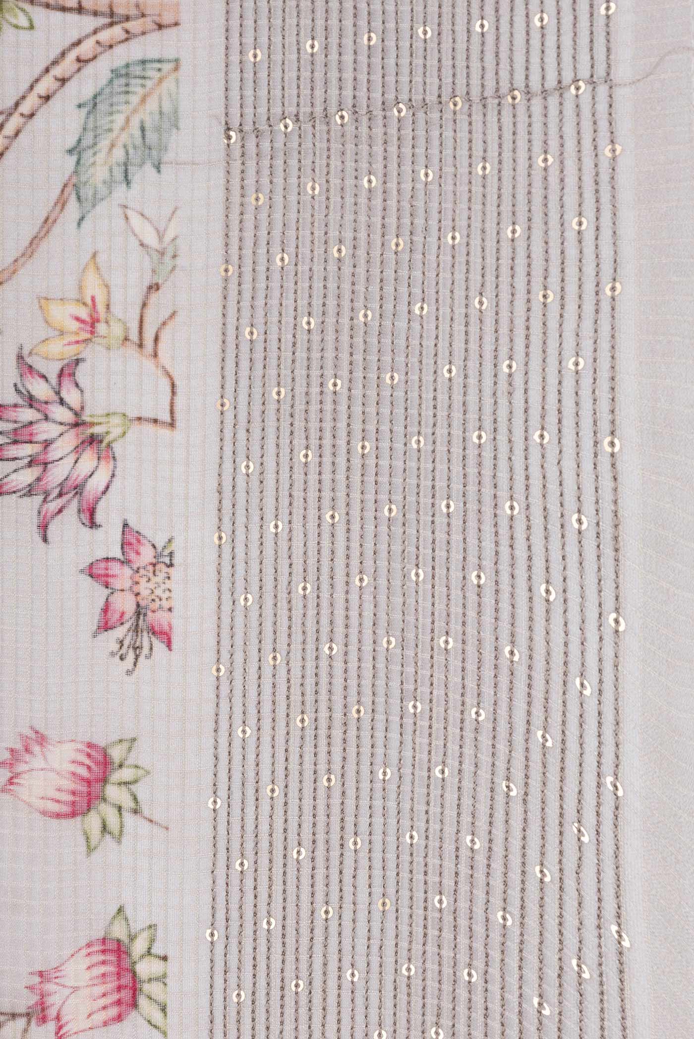 Border image of Grey Dual Tone Kota Silk Saree with Printed design on the body and Embroidery Border